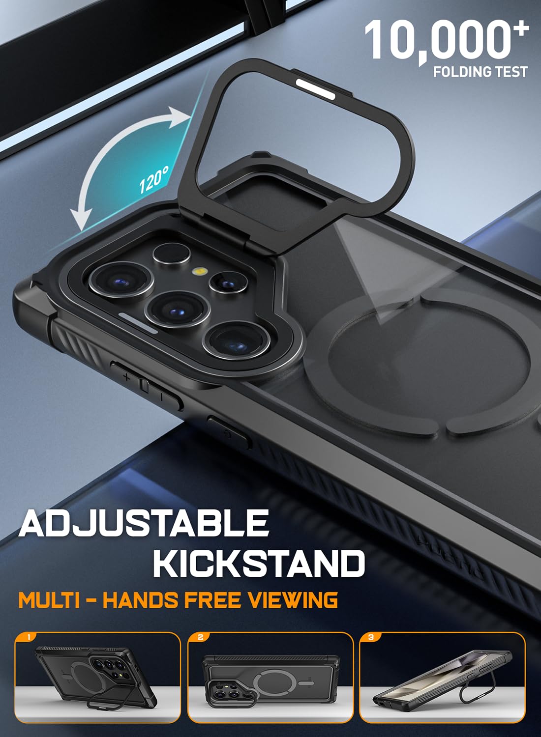 Poetic Guardian Case for Samsung Galaxy S24 Ultra 5G (6.8 Inch) - Shockproof Hybrid Clear Cover with Built-in Camera Stand & Fingerprint-Compatible Screen Protector | Black/Clear | Perfect for Outdoor Adventures, Work & Travel Protection
