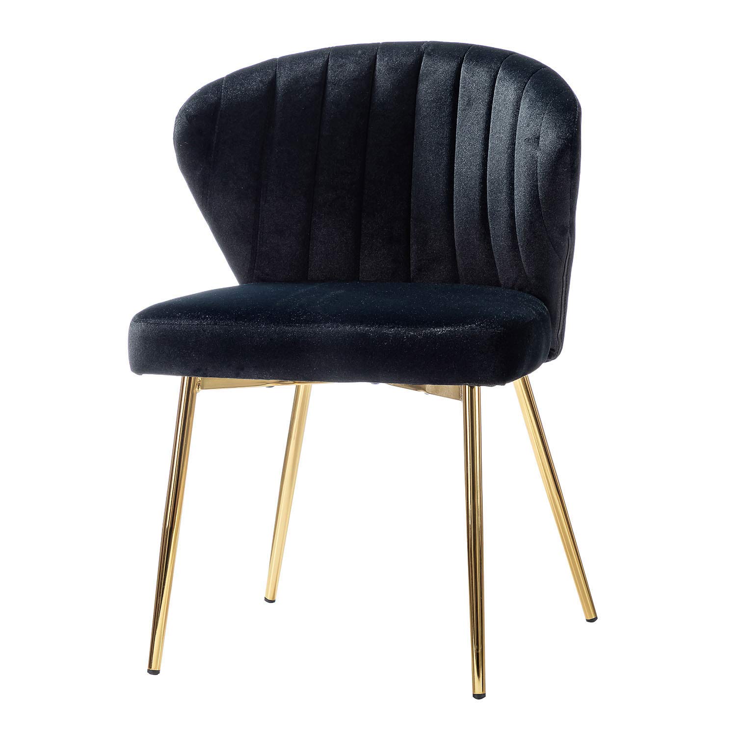 TINA'S HOME Velvet Dining Chairs Set of 2 - Modern Upholstered Side Chairs with Golden Metal Legs, Small Armless Accent Chairs for Living Room, Kitchen, Bedroom & Beauty Salon | Elegant Home Decor for Dining, Lounging & Makeup Vanity (Black)