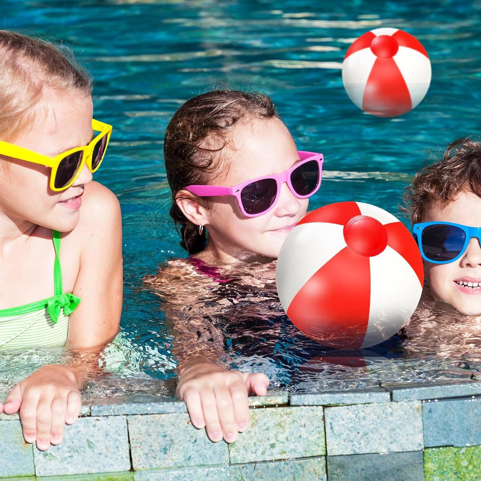 Whaline 16Pcs 16-Inch Red & White Inflatable Beach Balls - Premium PVC Pool Toys for Summer, Hawaiian Tropical Theme Party Decorations - Perfect for Beach Games, Water Play & Sand Activities - Fun Outdoor Party Accessories for Kids & Adults