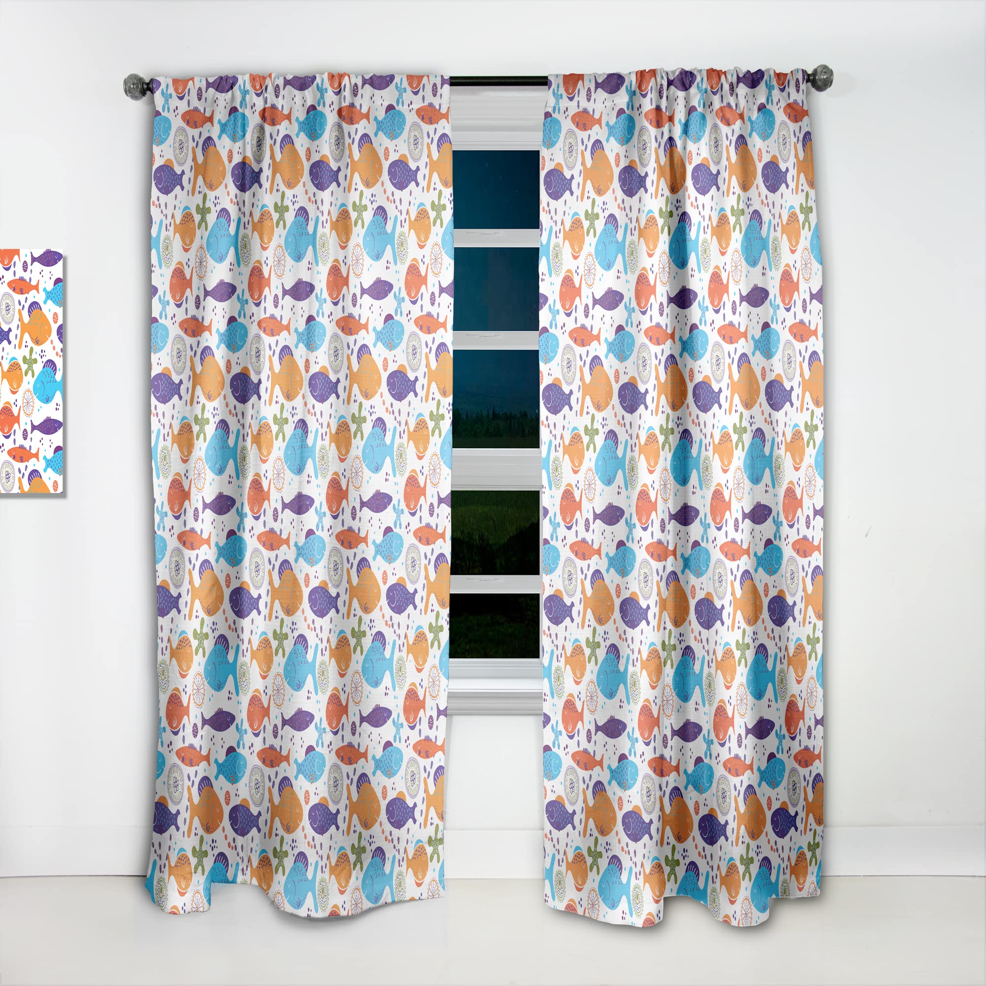 DesignQ Fish Pattern Thermal Insulated Curtains - Single Panel 52x120 Inches - Blackout Drapes for Bedroom & Living Room - Perfect for Home Decor, Privacy & Light Control