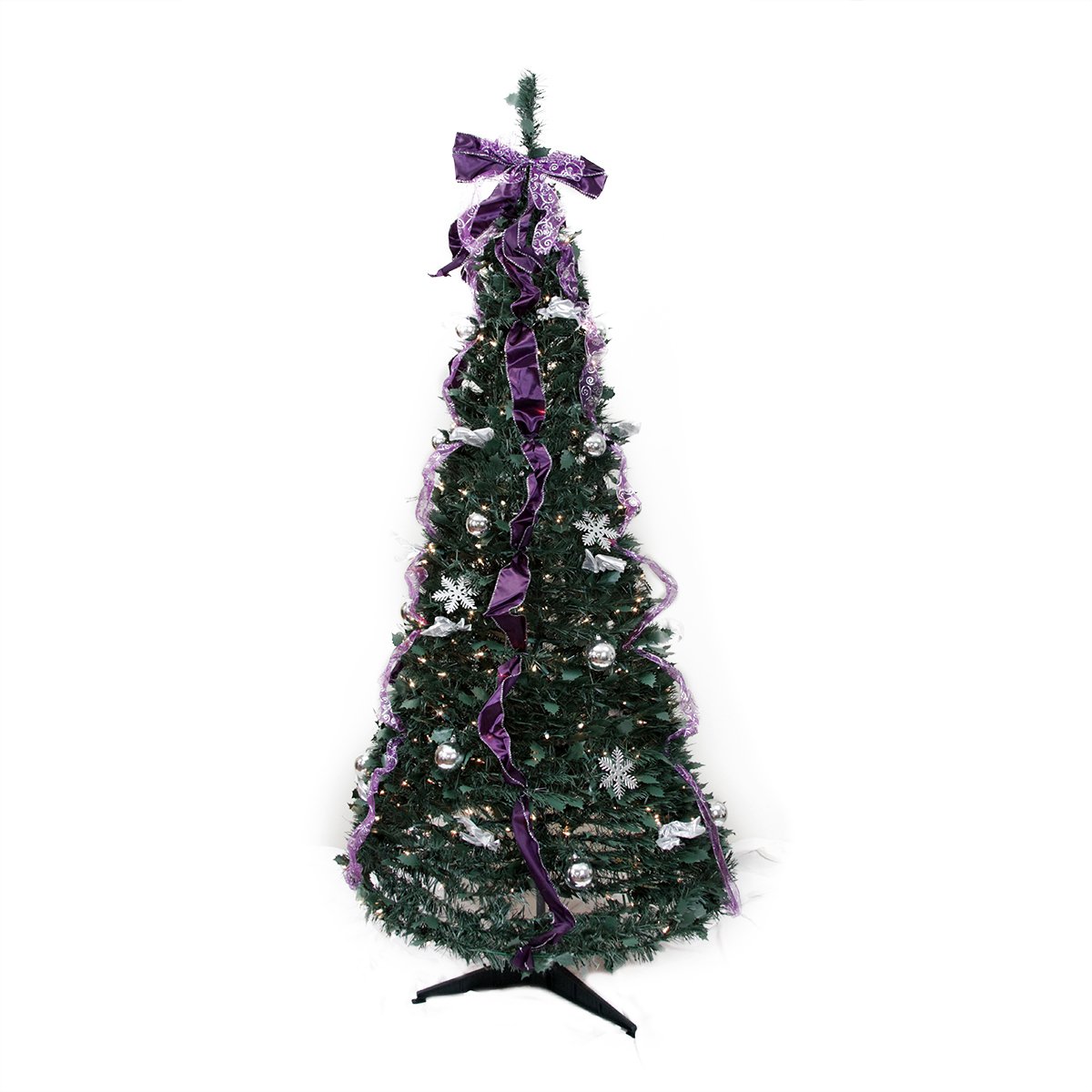 Northlight 31105059 6ft Pre-Lit Artificial Christmas Tree with Clear Lights - Silver & Purple Decorated Pop-Up Design | Perfect for Holiday Home Decor, Office Party & Festive Celebrations