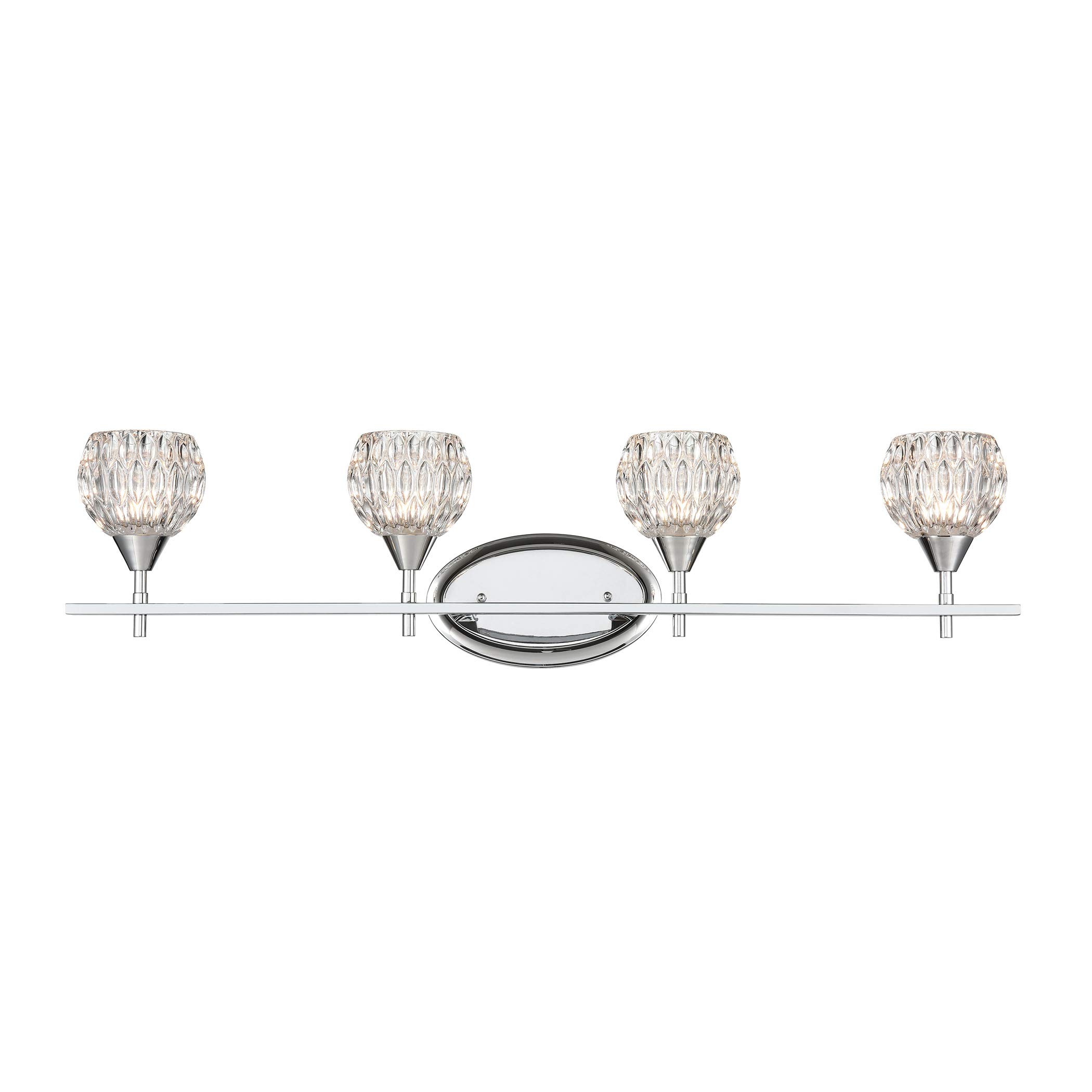 Polished Chrome 4-Light Vanity Light with Clear Crystal for Bathroom Makeup Mirror Lighting - Perfect for Modern Home Decor & Spa Style Vanity Areas