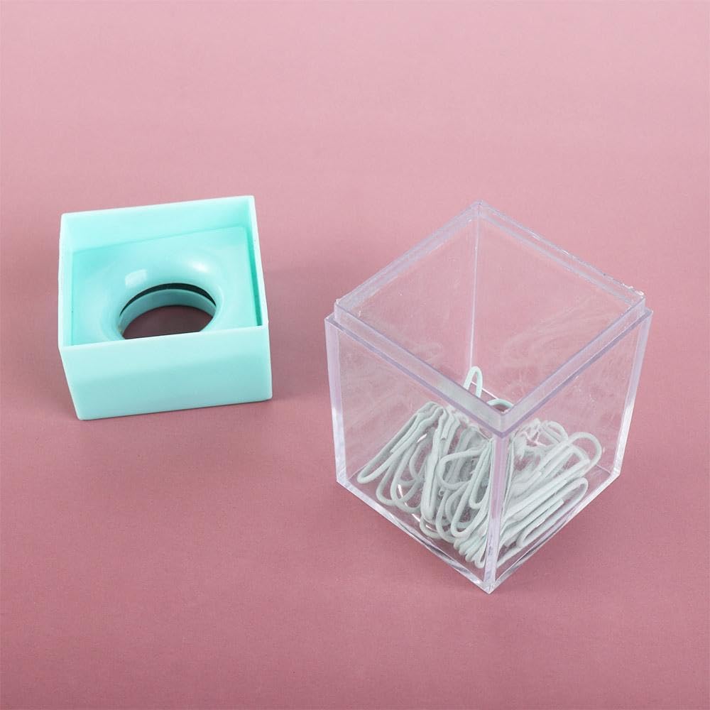 Magnetic Paper Clip Dispenser - Plastic Desktop Organizer, Portable Square Office Supplies Storage Box for Paper Clips (White, AM15SD0D0Q0US) | Perfect for Office Desk, Home Workspace & School Stationery Organization