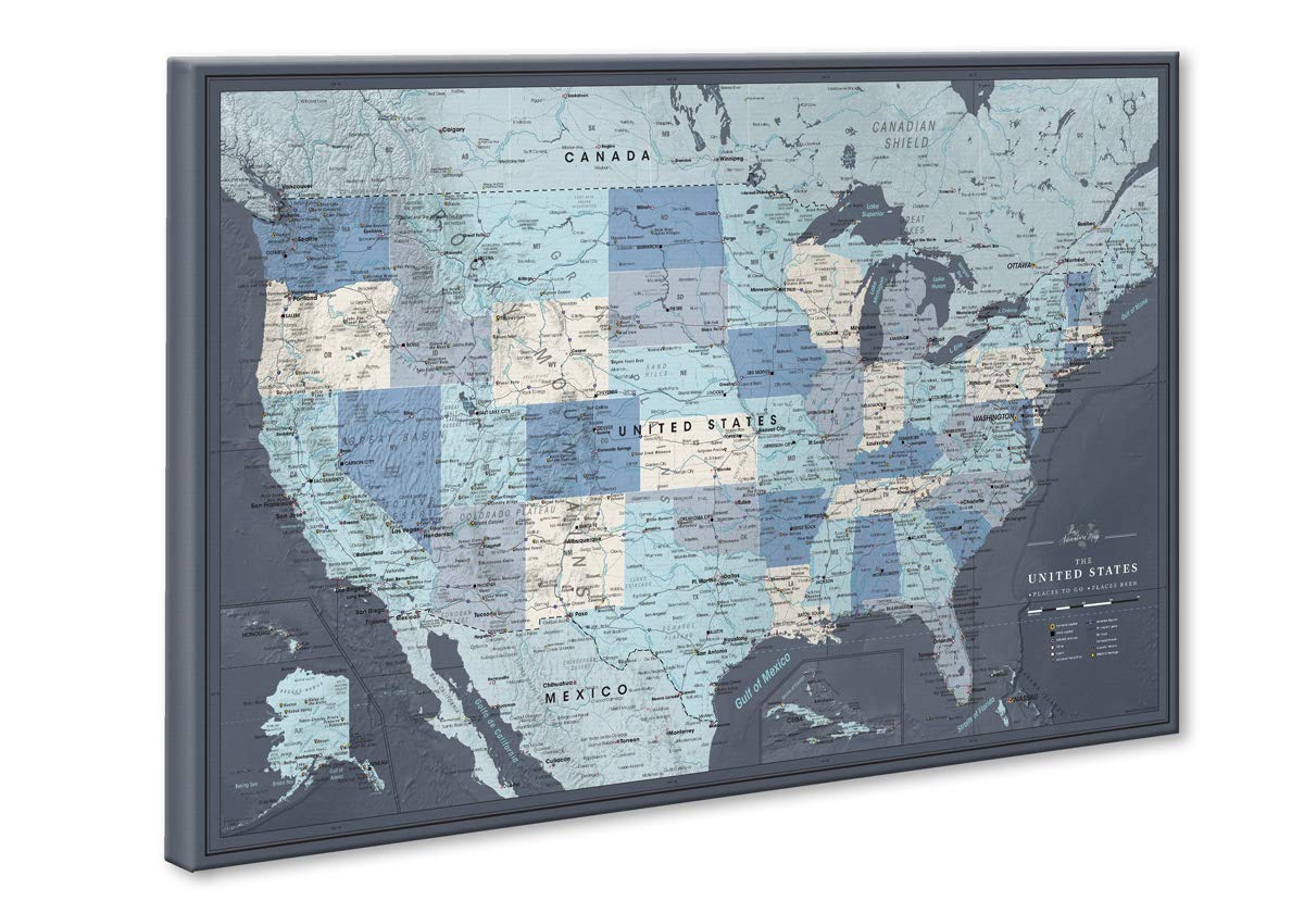 Pin Adventures - Large Canvas US Travel Map with Push Pins | Track Your Adventures & Decorate Home Office | Perfect for Travel Enthusiasts & Wanderlust Decor