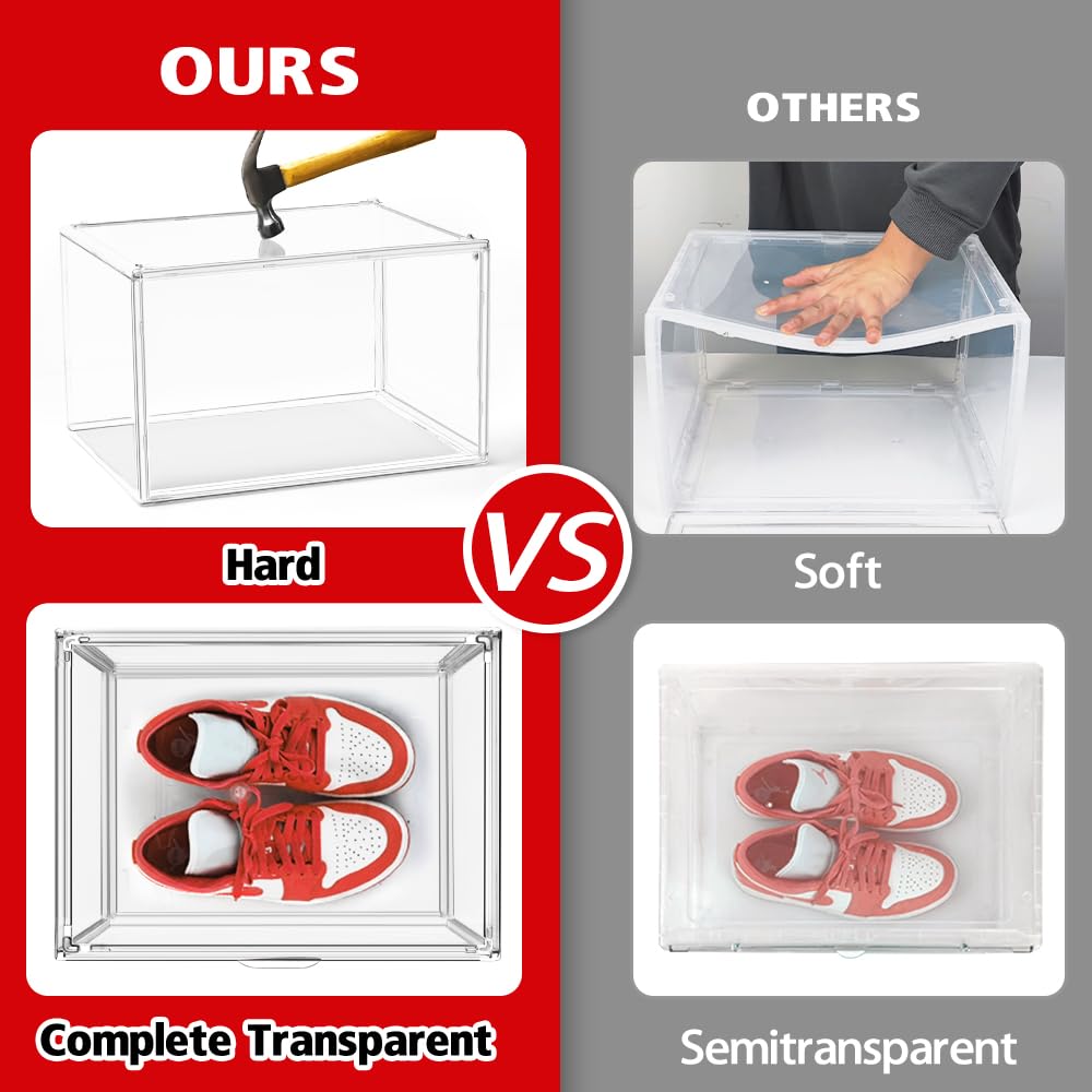 10-Pack Clear Acrylic Shoe Boxes - Stackable 14.1 x 10.6 x 9 Inch Plastic Display Cases for Sneakers, Boots & Shoe Collection - Perfect for Sneakerhead Storage, Closet Organization & Retail Display