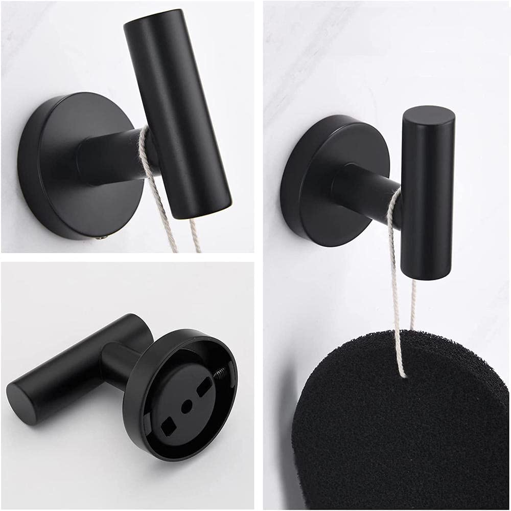 3-Piece Bathroom Hardware Set - 304 Stainless Steel Towel Bar, Toilet Paper Holder & Robe Hooks - Matte Black Finish - Modern Bathroom Accessories for Home, Apartment, Hotel (11.81