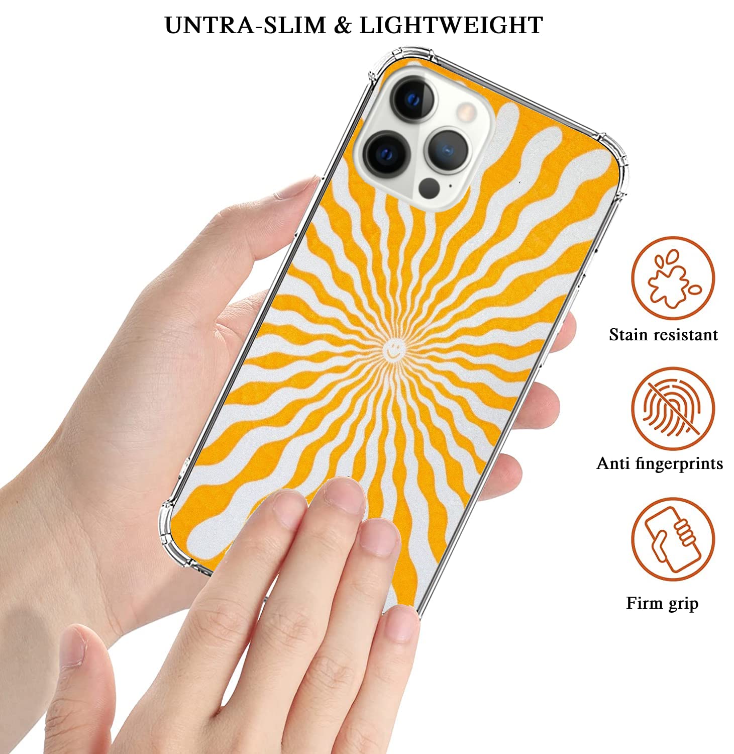 **Hippie Sun Retro Phone Case for iPhone 12 Pro Max - Trendy TPU Bumper Cover with Smile Face Design for Women, Men & Teens - Perfect for Music Festivals, Travel & Boho Style**