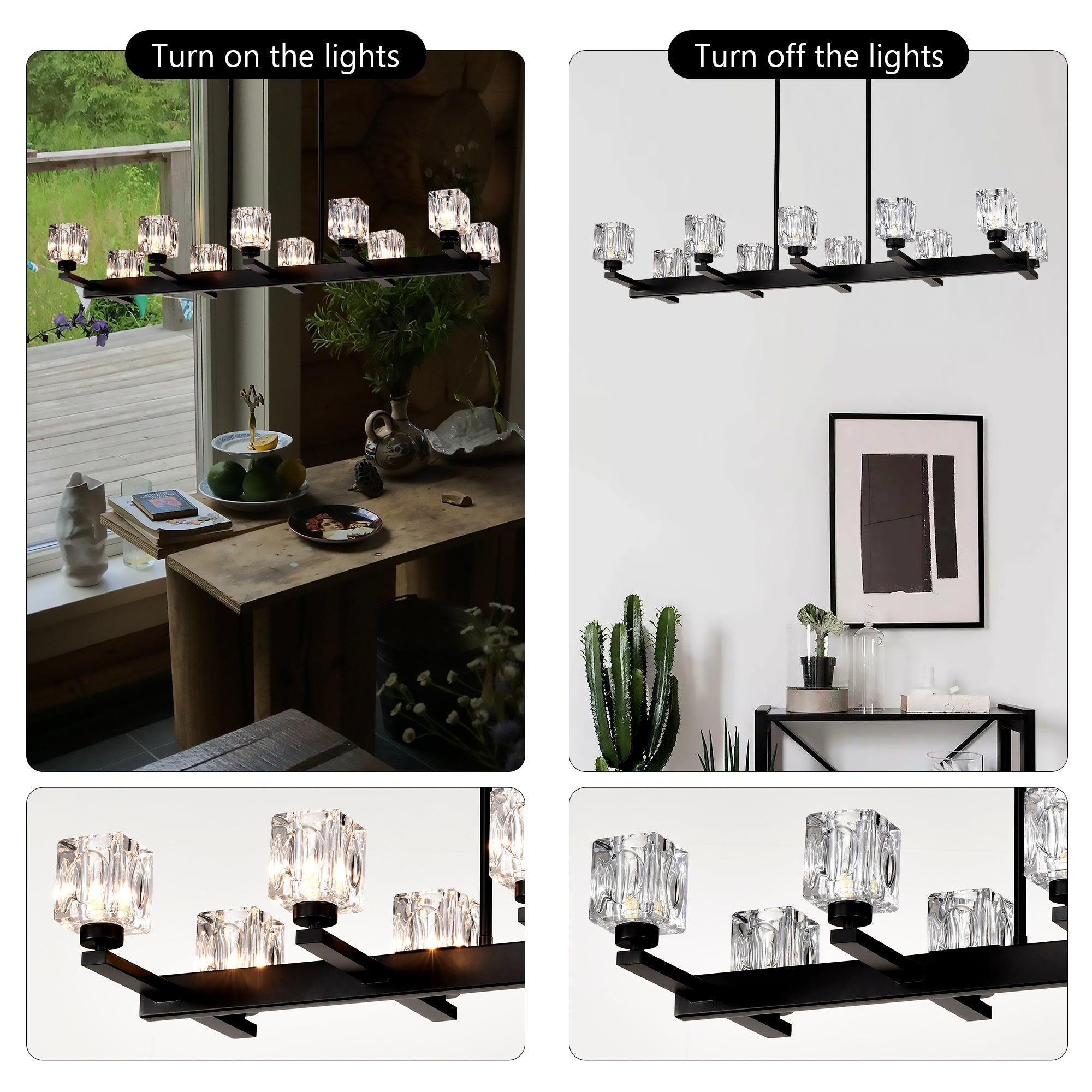 10-Light Black Farmhouse Linear Chandelier - Modern Crystal Pendant Lighting for Dining Room, Kitchen Island, Bar & Long Table - G9 Bulb Compatible (10xG9, Max 40W) - Perfect for Rustic, Industrial & Contemporary Home Decor