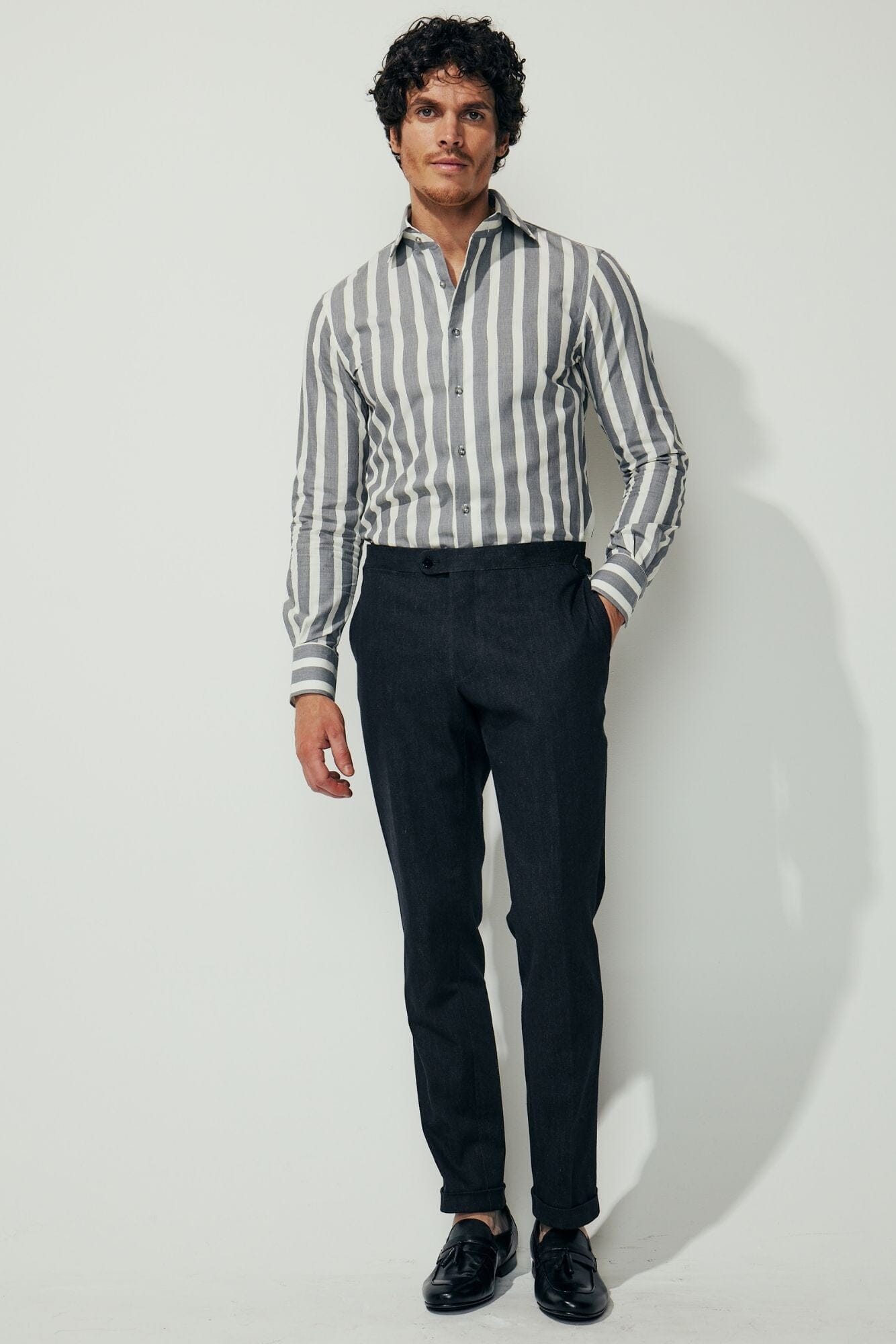 Cooper Super Lux Shirt - Premium Grey & White Wide Stripe Button Down for Men | Business Casual & Office Wear | Comfortable Dress Shirt for Work & Formal Occasions