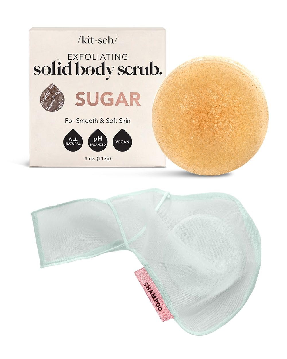 Kitsch Exfoliating Sugar Body Scrub Bar - Natural & Bottle-Free Beauty Soap for Smooth Skin | Perfect for Shower, Spa & Gift Sets