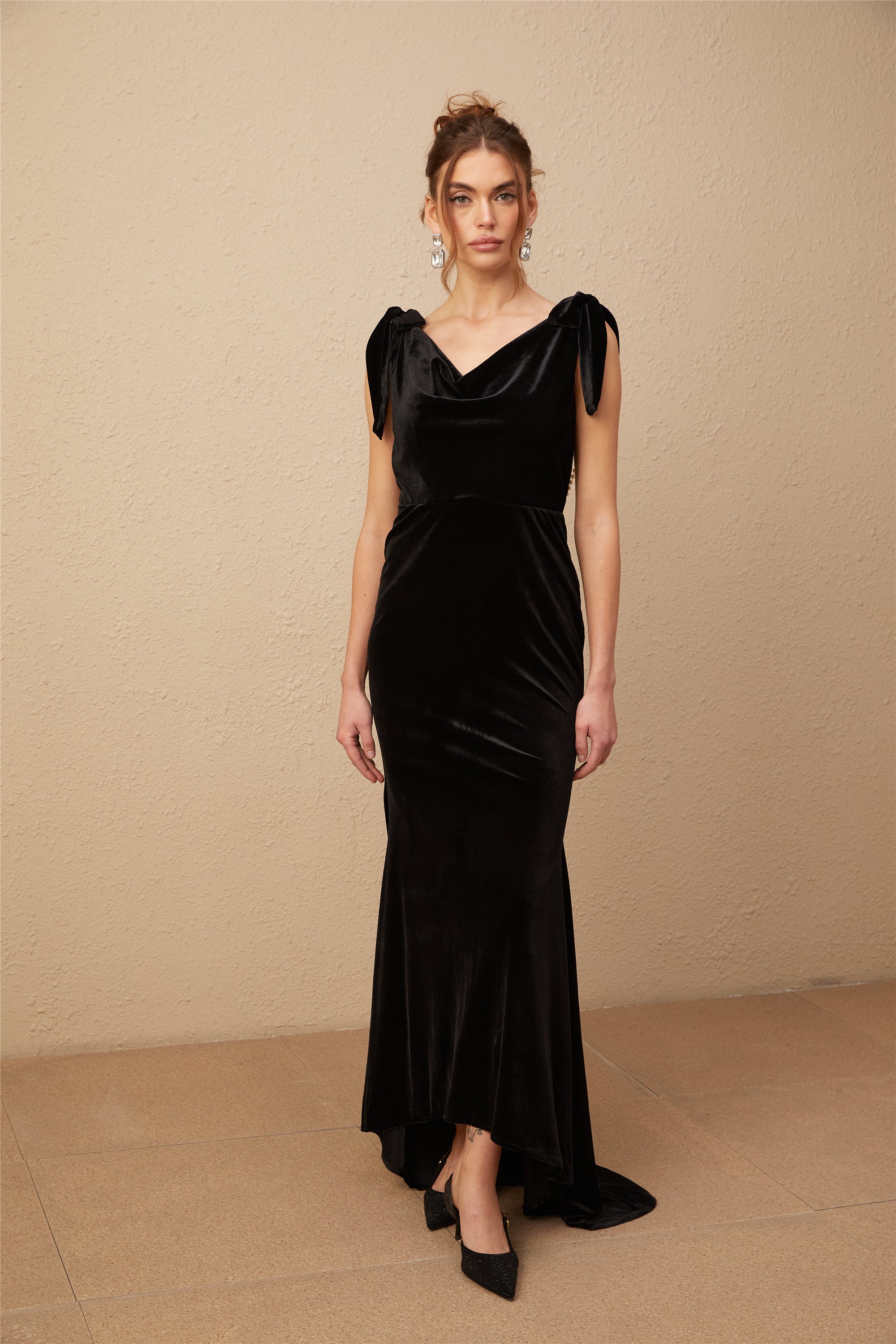 Elegant Audrey Embellished Velvet Open Back Maxi Dress for Women - Perfect for Evening Parties, Weddings & Special Occasions