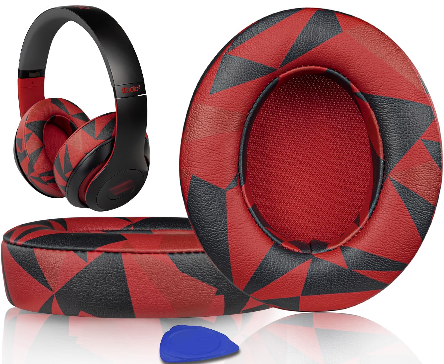 SoloWIT Replacement Ear Pads Cushions for Beats Studio 2 & Studio 3 Wired & Wireless Headphones - Soft Protein Leather & Noise Isolation Memory Foam - Red Storm - Perfect for Gaming, Travel & Work Comfort