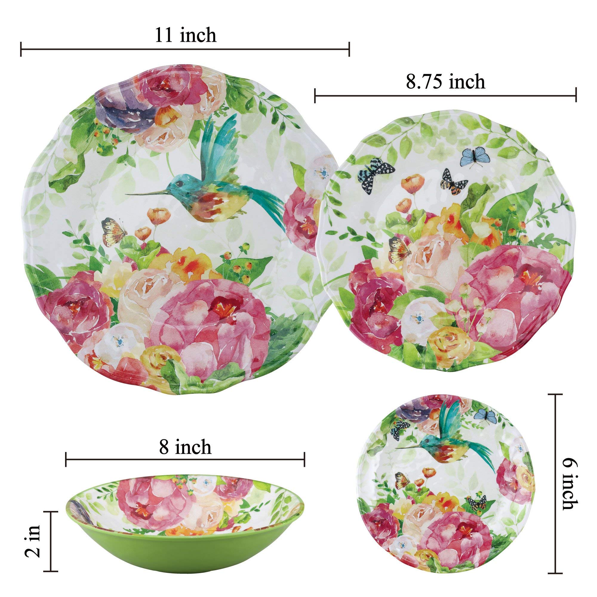 UPware Rose Garden Melamine Round Dessert Plates - 6 Inch Small Serving Plates for Appetizers, Snacks & Side Dishes - Colorful Set of 4 - Perfect for Parties, Picnics & Tea Time