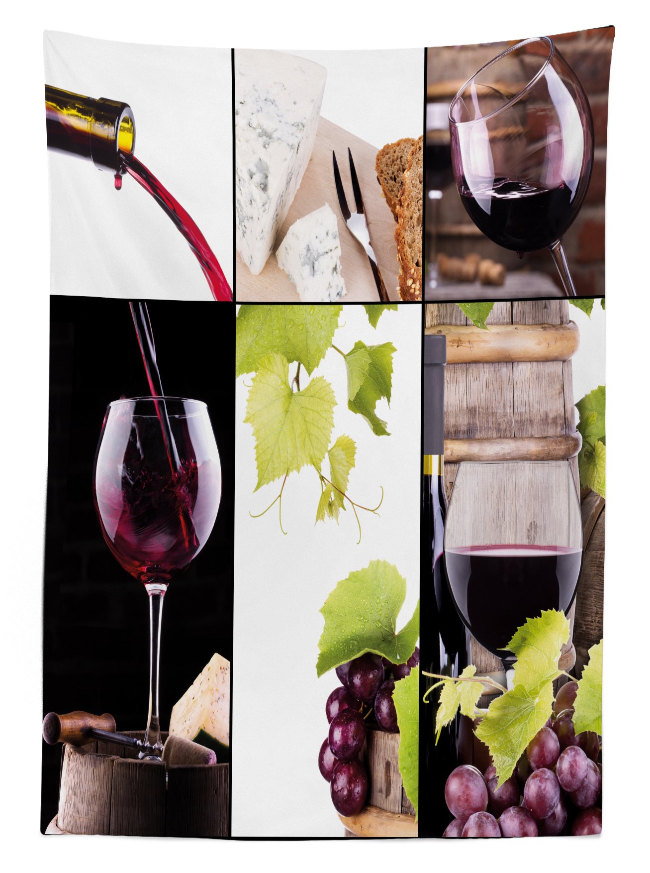 Ambesonne Wine Themed Outdoor Tablecloth - 58x120 Inch Washable Picnic Table Cover with Wine Bottle, Glass & Grape Design in Burgundy, Pale Green & White | Perfect for Backyard BBQs, Garden Parties & Picnics