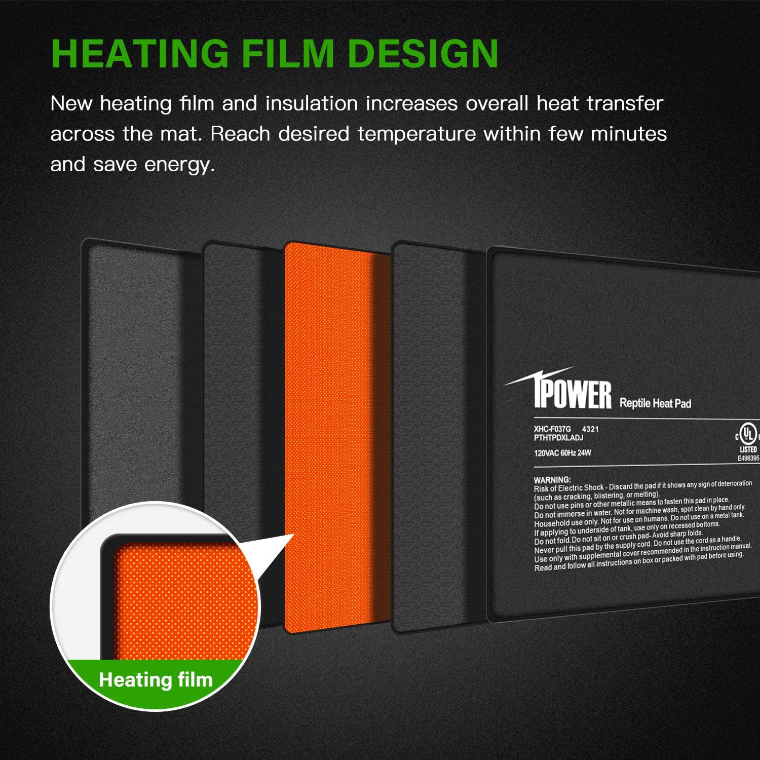 iPower 8X18 Inch 24W Reptile Heating Pad with Adjustable Thermostat - Under Tank Warmer for Terrariums, Snakes, Lizards & Amphibians - Perfect for 50-60 Gallon Tanks (2 Pack) - Ideal for Reptile Habitat Temperature Control & Winter Warmth