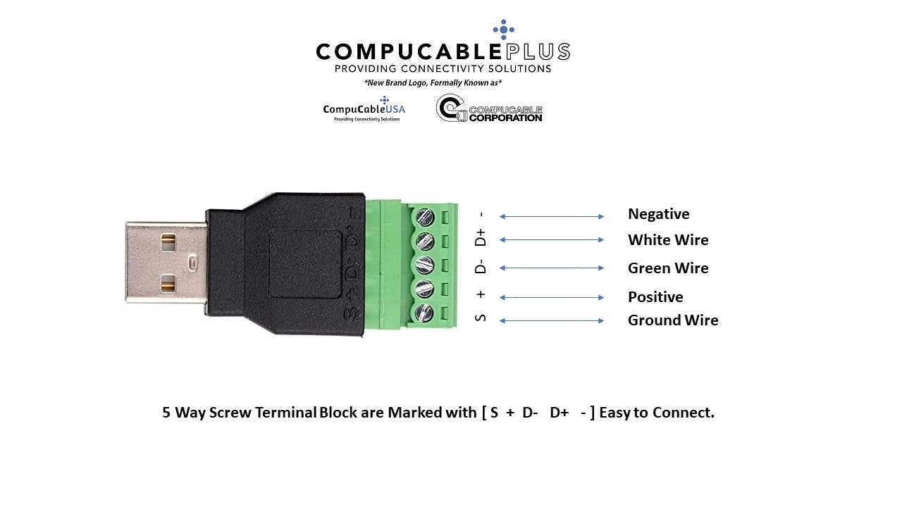 2-Pack USB 2.0 Male to Screw Terminal Adapter Connector for DIY Electronics and Industrial Applications