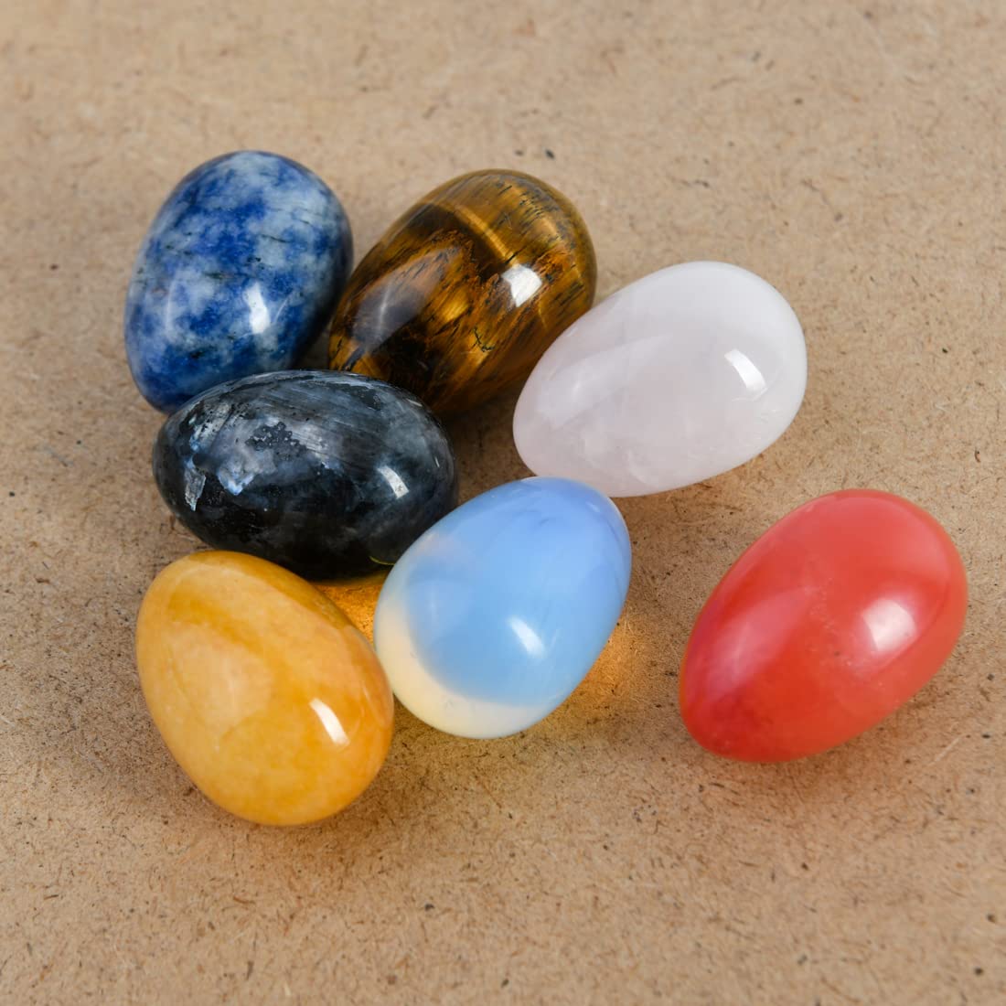 YGLINE 7Pcs Crystal Egg Polished Gemstone Figurines - Natural Healing Stones for Meditation, Home Decor & Gift Giving | Perfect for Yoga Spaces, Office Desk & Feng Shui Display
