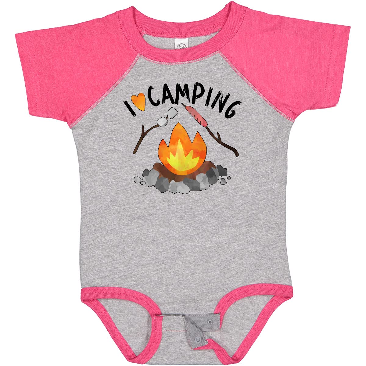 Inktastic I Love Camping Baby Bodysuit - Cute Campfire, Hot Dog & Marshmallows Design - Perfect for Outdoor Adventures, Family Trips & Camping Photos
