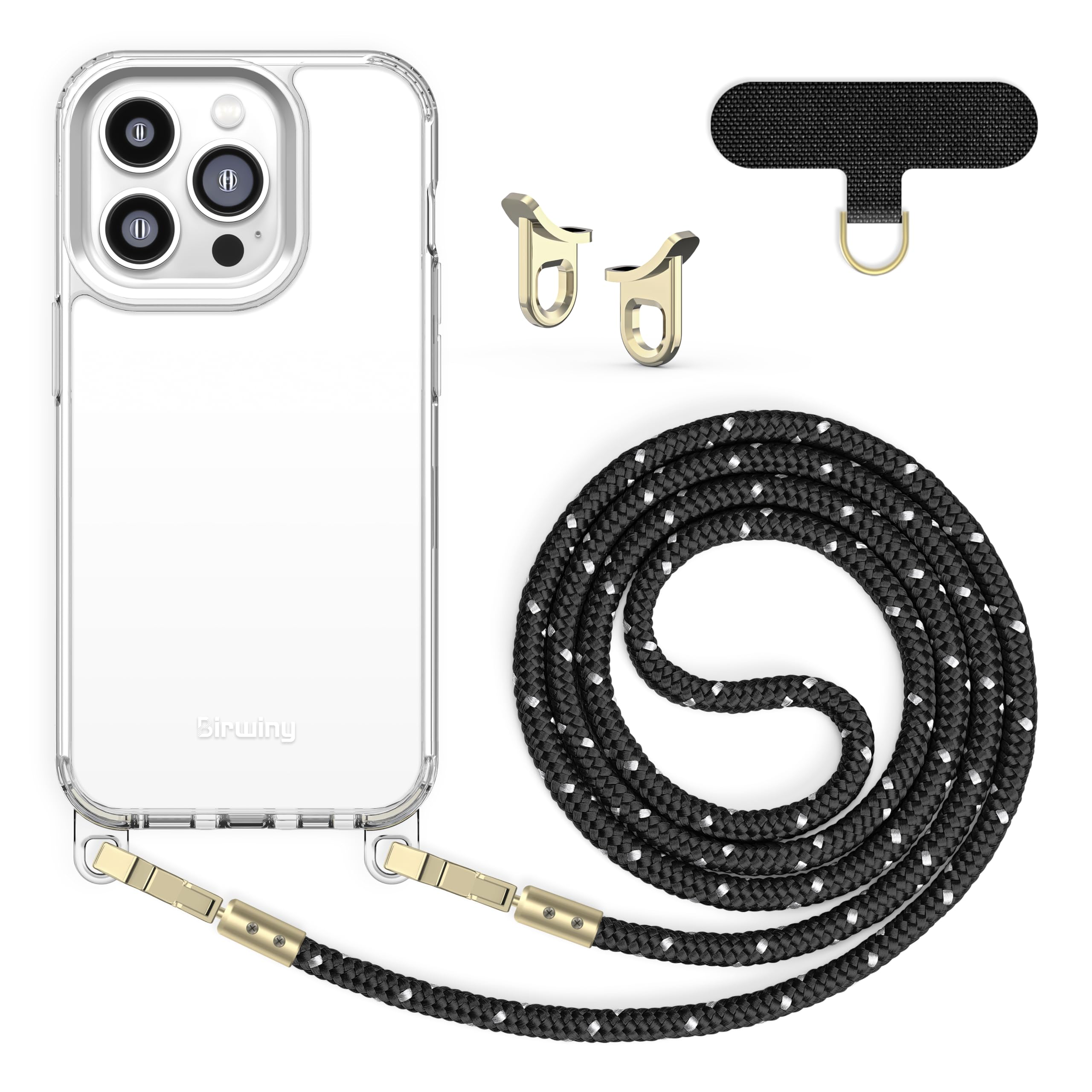 Shockproof Clear Crossbody Phone Case for iPhone 14 Pro - Full Protection with Detachable Lanyard Strap (Black) | Perfect for Travel, Shopping & Outdoor Activities