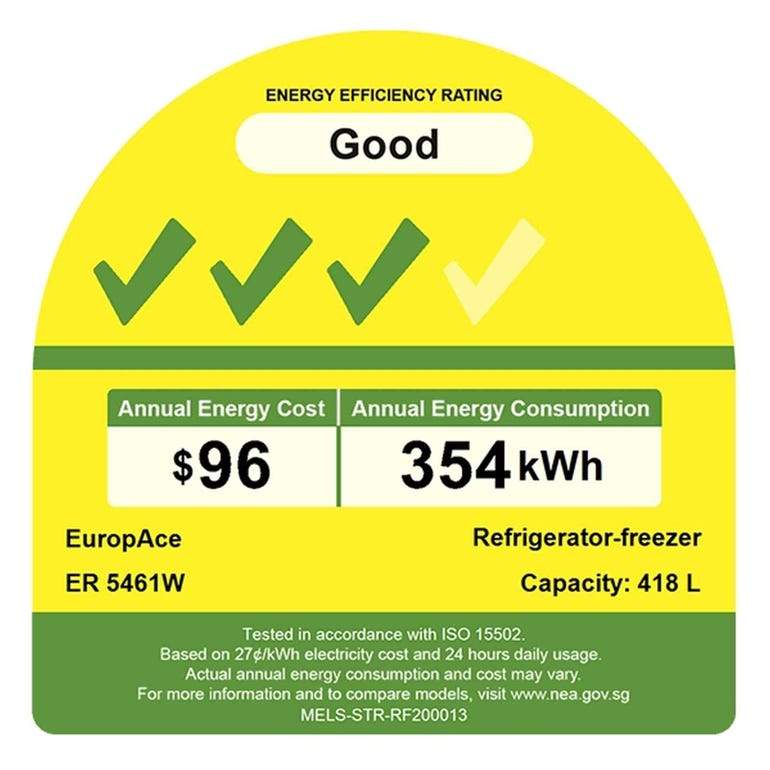 EuropAce ER5461W 450L Deluxe Top Mount Refrigerator - 3-Tick Energy Rating (Pre-Order ER5461WGM) - Perfect for Kitchens, Offices, and Small Apartments