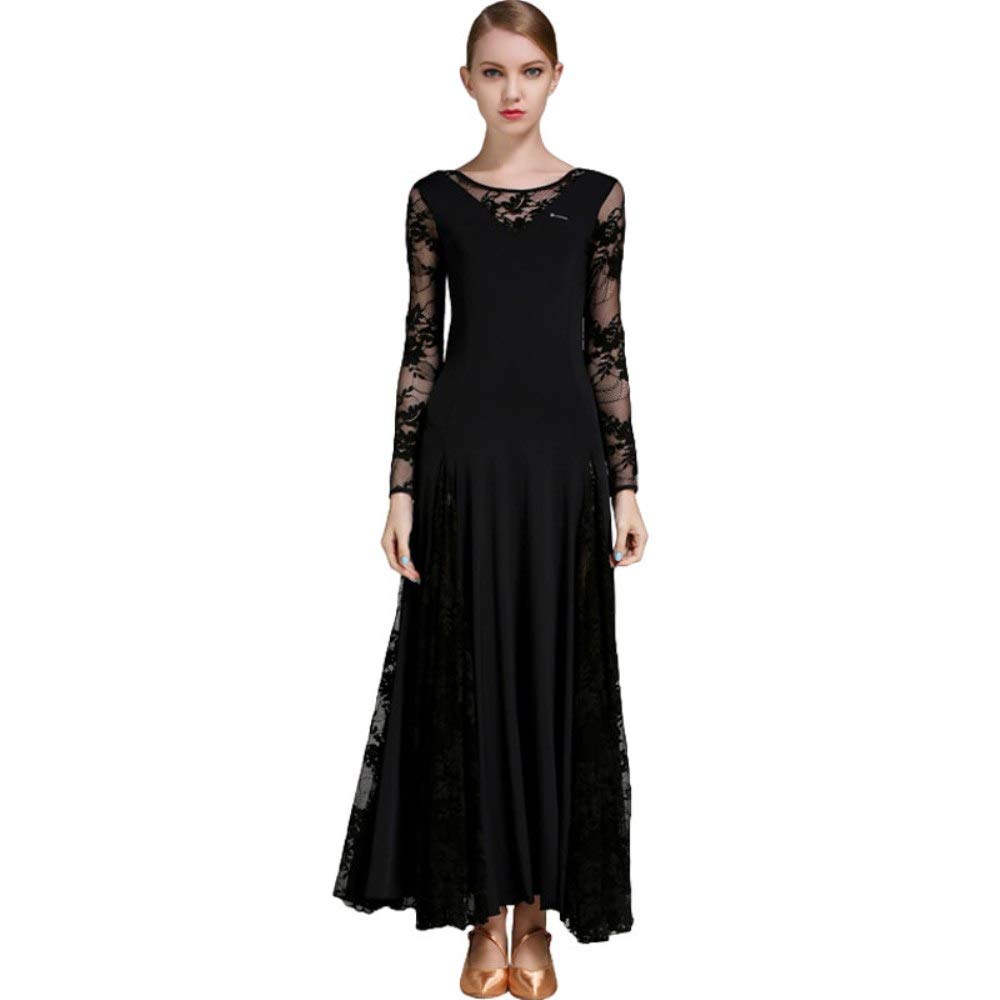 ZooBoo Lace Milk Silk Modern Dance Dress - Elegant Big Hemline Skirt for Waltz, Tango, Ballroom, and Social Dancing