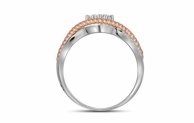 10K Two Tone Gold Diamond Women's Rope Rose Tone Band Ring - 1/5 Cttw, Elegant Wedding, Anniversary, or Gift Jewelry for Her