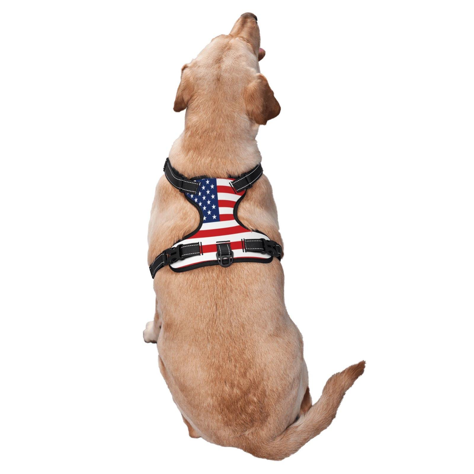 Reflective American Flag Dog Harness - No Pull Vest for Small to Large Dogs - Perfect for Night Walks