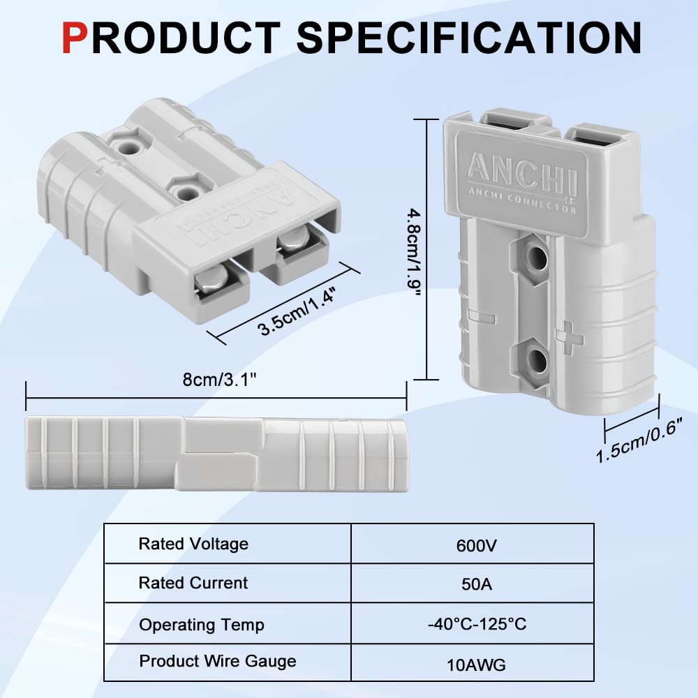 ELECTOP 10AWG Solar Panel Connector Cable - 50A/600V Waterproof Solar Connector with MC4 Adapter for Solar Generators, Inverters, Battery Packs & Charger Kits - Perfect for Off-Grid Power Systems, RV Solar Setup & Emergency Backup Power