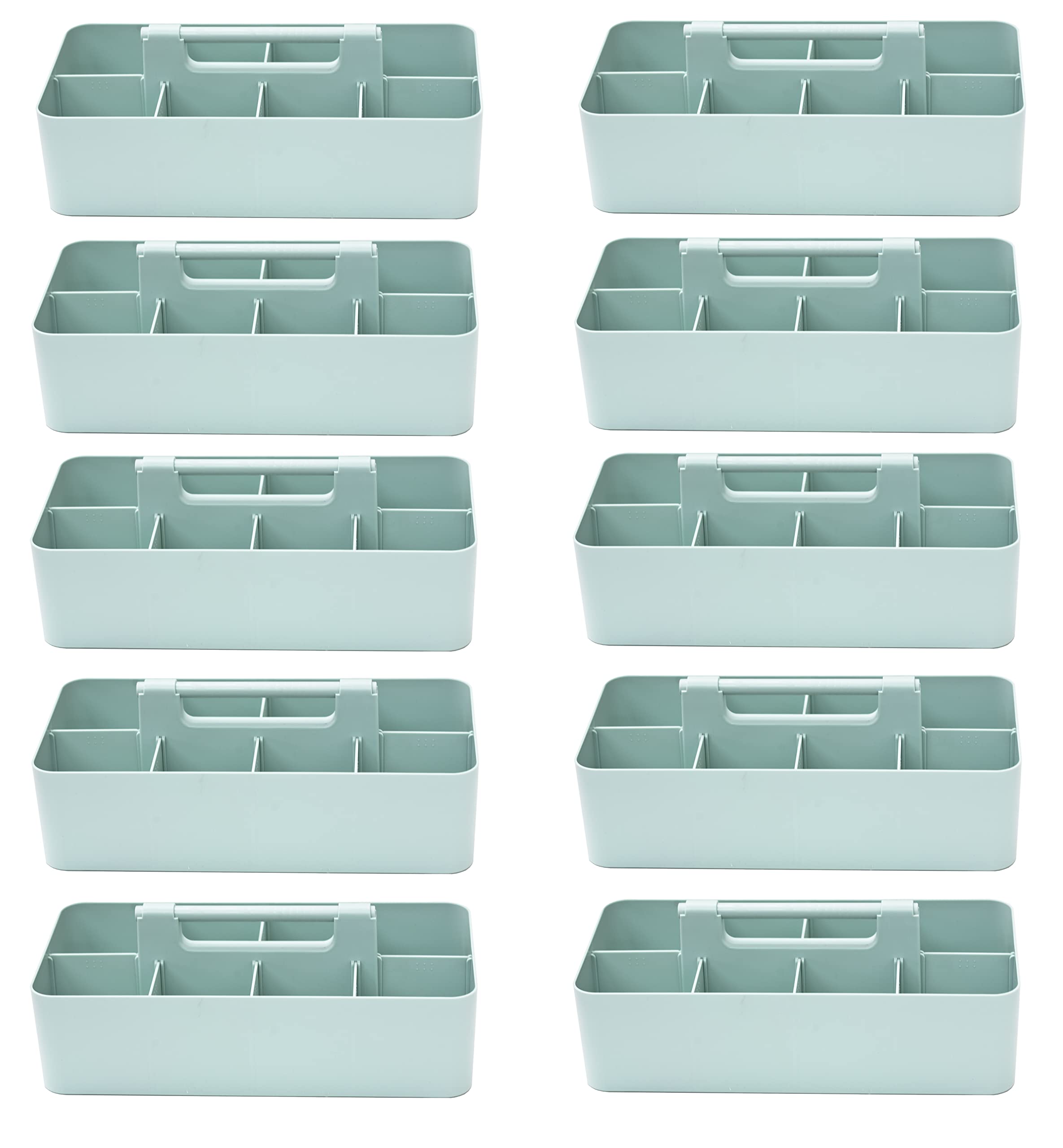 Large Portable Caddy with DIY Dividers - 8 Compartment Storage Organizer for School, Office & Home - Made in USA (10 Pack, Mint) | Perfect for Craft Supplies, Desk Organization & Business Essentials