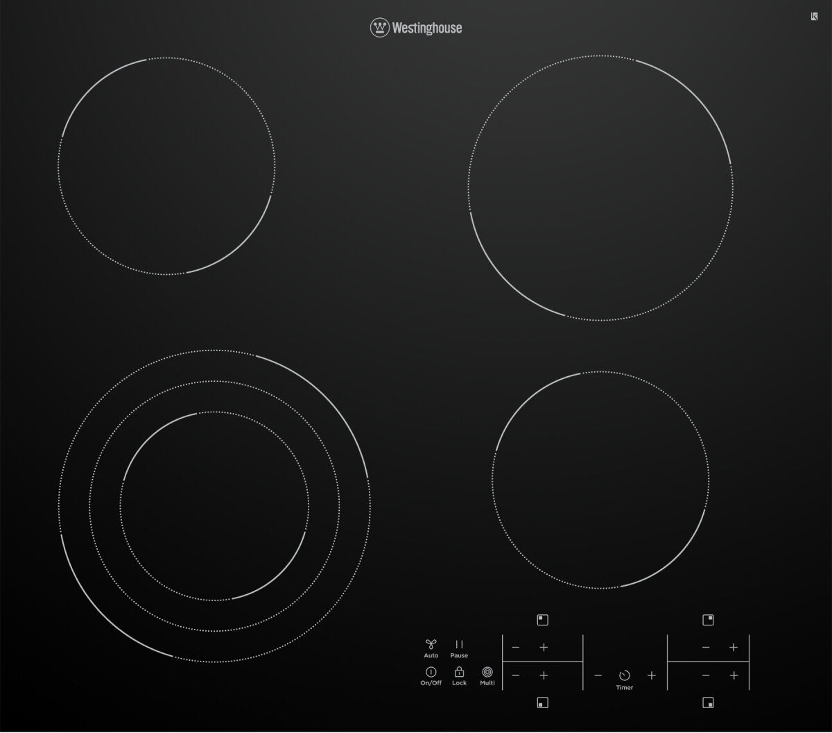 Westinghouse 60cm Ceramic Electric Cooktop with Triple Zone Cooking & Hob2Hood Technology - WHC643BD - Perfect for Modern Kitchens & Efficient Cooking