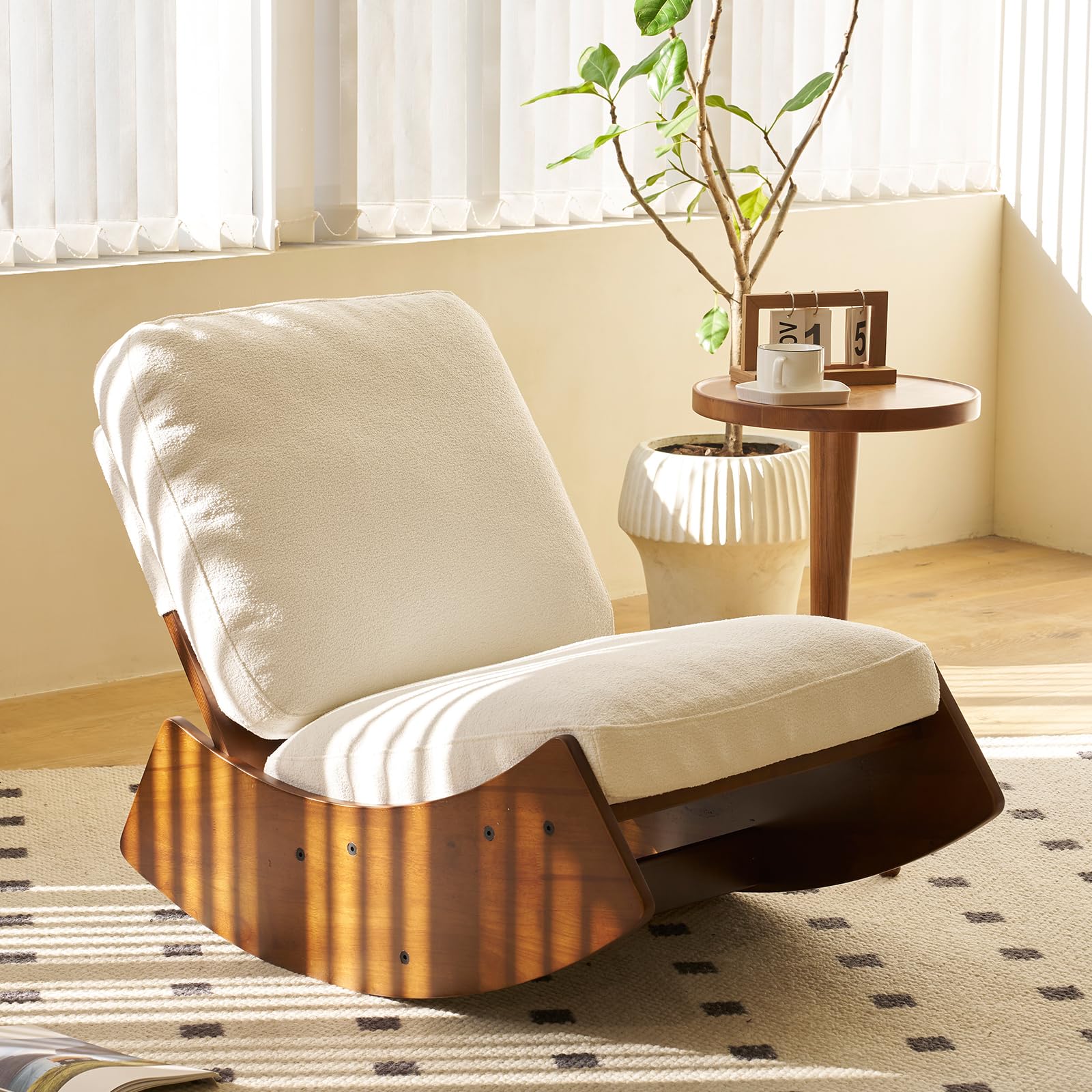 Tall Back Boucle Glider Rocking Chair - Nursery Rocker Accent Chair with Comfy Cushion for Living Room, Bedroom, Baby Room & Hotel - Perfect for Nursing, Reading & Relaxing (White)