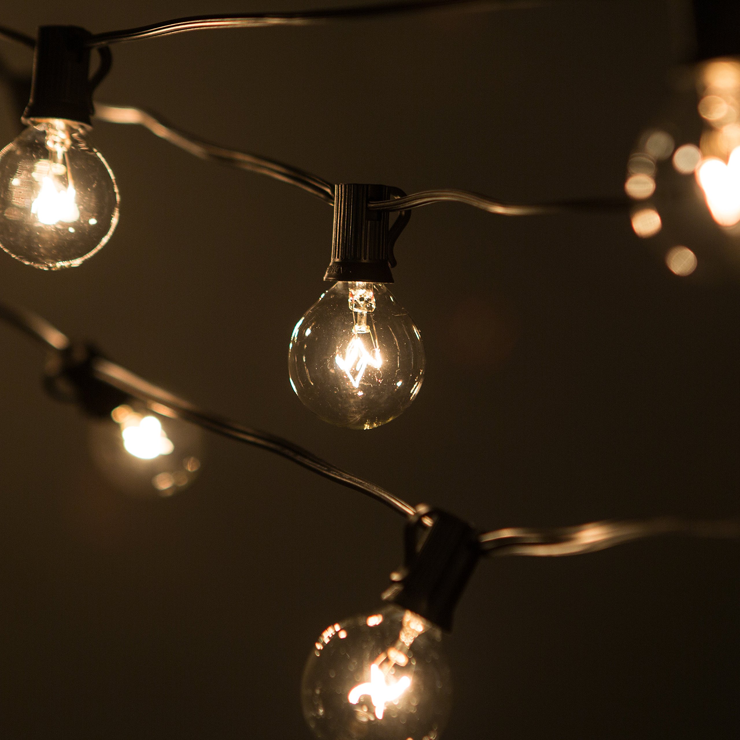 100 Foot Globe String Lights with 105 G40 Clear Bulbs (Includes 5 Extra) - Black Wire Outdoor Fairy Lights - Perfect for Patio, Cafe, Bistro, Deck, Backyard, Market, Party & Wedding Decoration Lighting