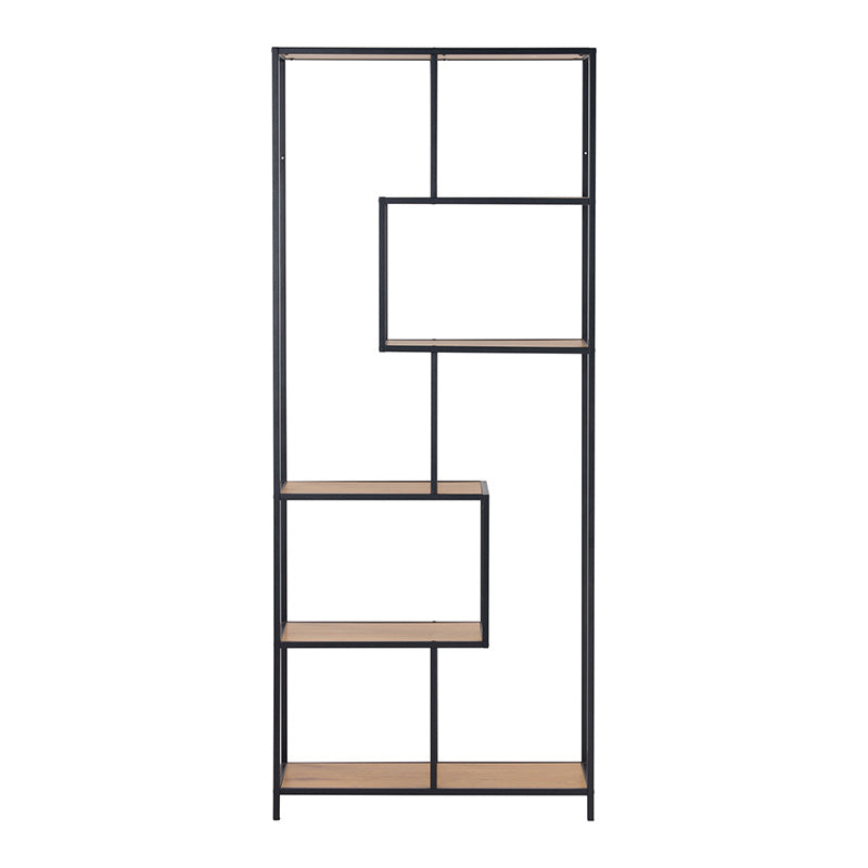 Modern RUTHIN Bookcase in Black & Natural Wood - Stylish Storage for Living Room, Bedroom, or Home Office