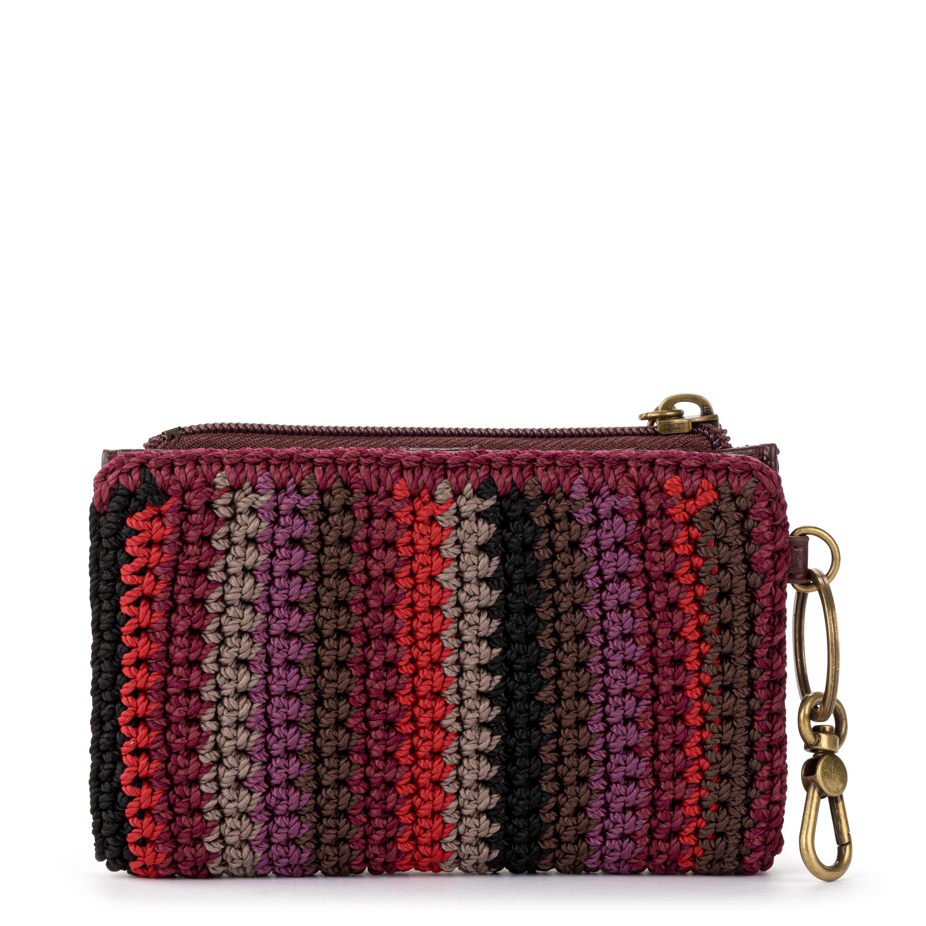 Hand Crochet Encino Essential Wallet - Black Cherry Stripe | Stylish & Durable Leather Card Holder for Everyday Use, Travel & Gifts