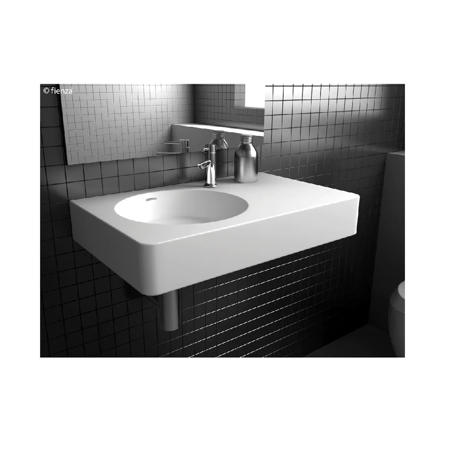 Fienza CSB11 70L 0 Encanto 700 Cast Stone Wall-Mounted Bathroom Sink - No Tap Hole, Left Bowl - Perfect for Modern Farmhouse, Rustic, and Contemporary Bathroom Designs