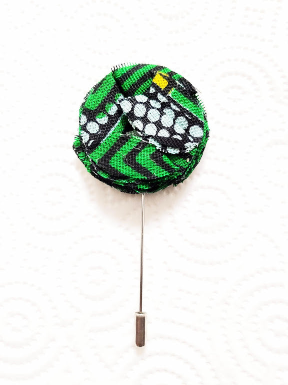 African Print Lapel Pin - Stylish Green Brooch for Suits, Jackets & Hats - Perfect for Weddings, Parties & Office Wear (DP3553LP)