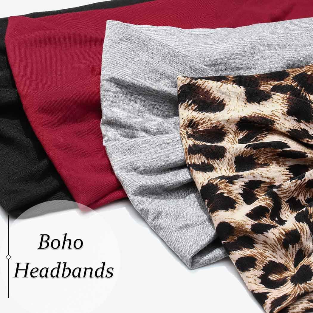 Boho Headbands for Women - 4 Pack Knotted Turban Head Wraps, Wide Cotton Hair Scarves for Yoga, Running & Workouts - Stylish Hair Accessories for Everyday Wear, Gym & Outdoor Activities