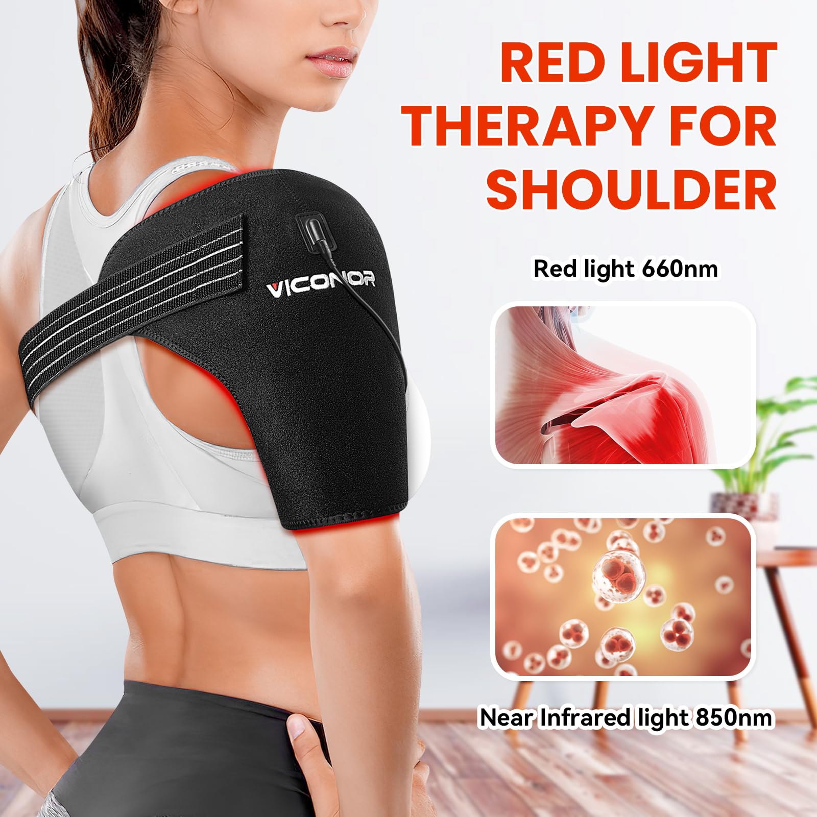 Red Light Therapy Shoulder Wrap - 660nm & 850nm Infrared Heating Pad for Shoulder Pain Relief, Joint & Muscle Recovery | Portable Light Therapy Device for Home Use, Office, and Post-Workout Recovery