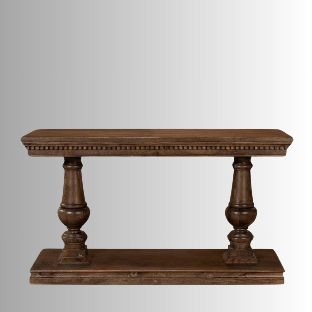 French Provincial Style Walnut Pillar Console Table - Elegant Entryway & Hallway Decor for Home & Office