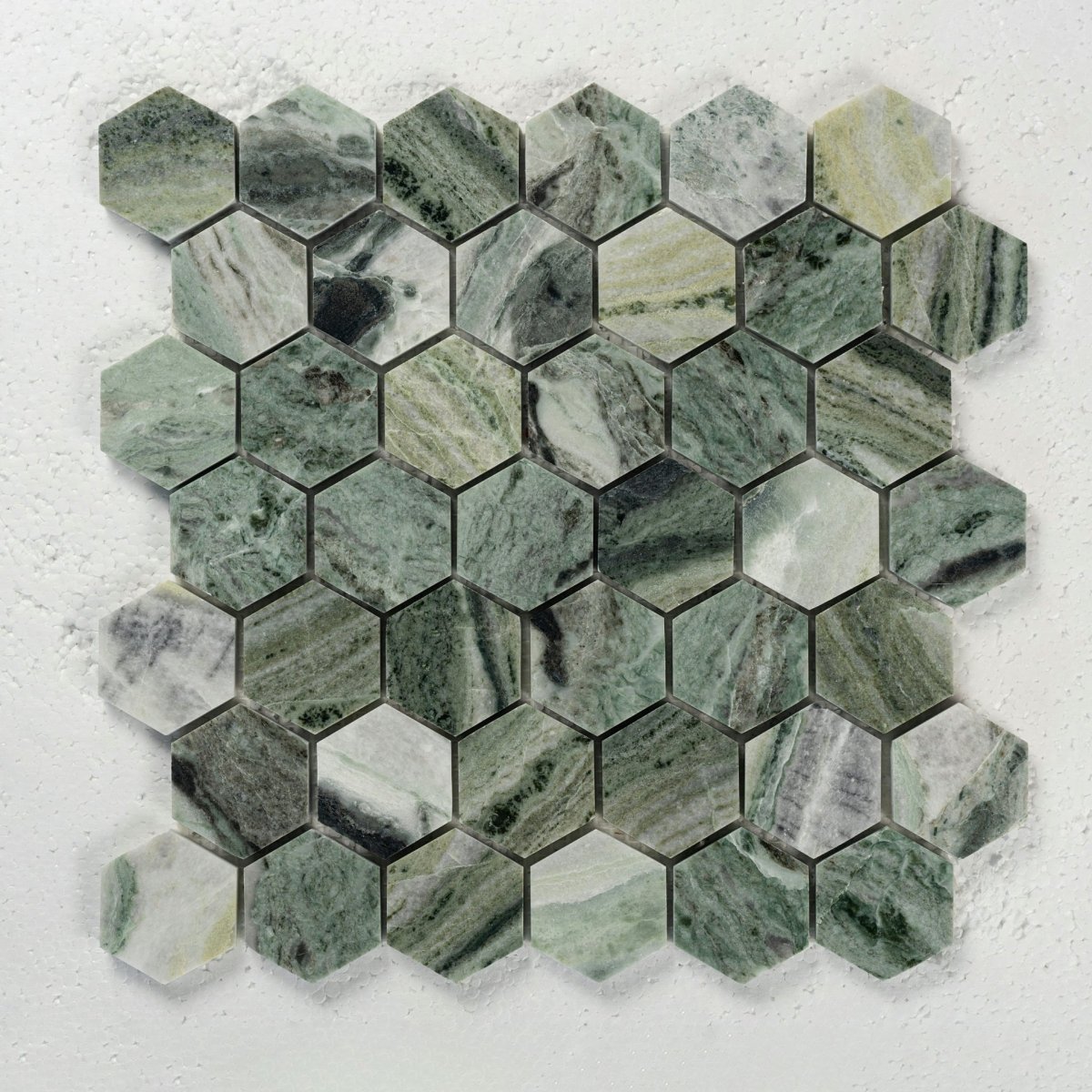 2 Inch Hexagon Emerald Green Polished Marble Mosaic Tile - Premium Bathroom & Kitchen Backsplash, Shower Wall, Floor Decor for Home Renovation