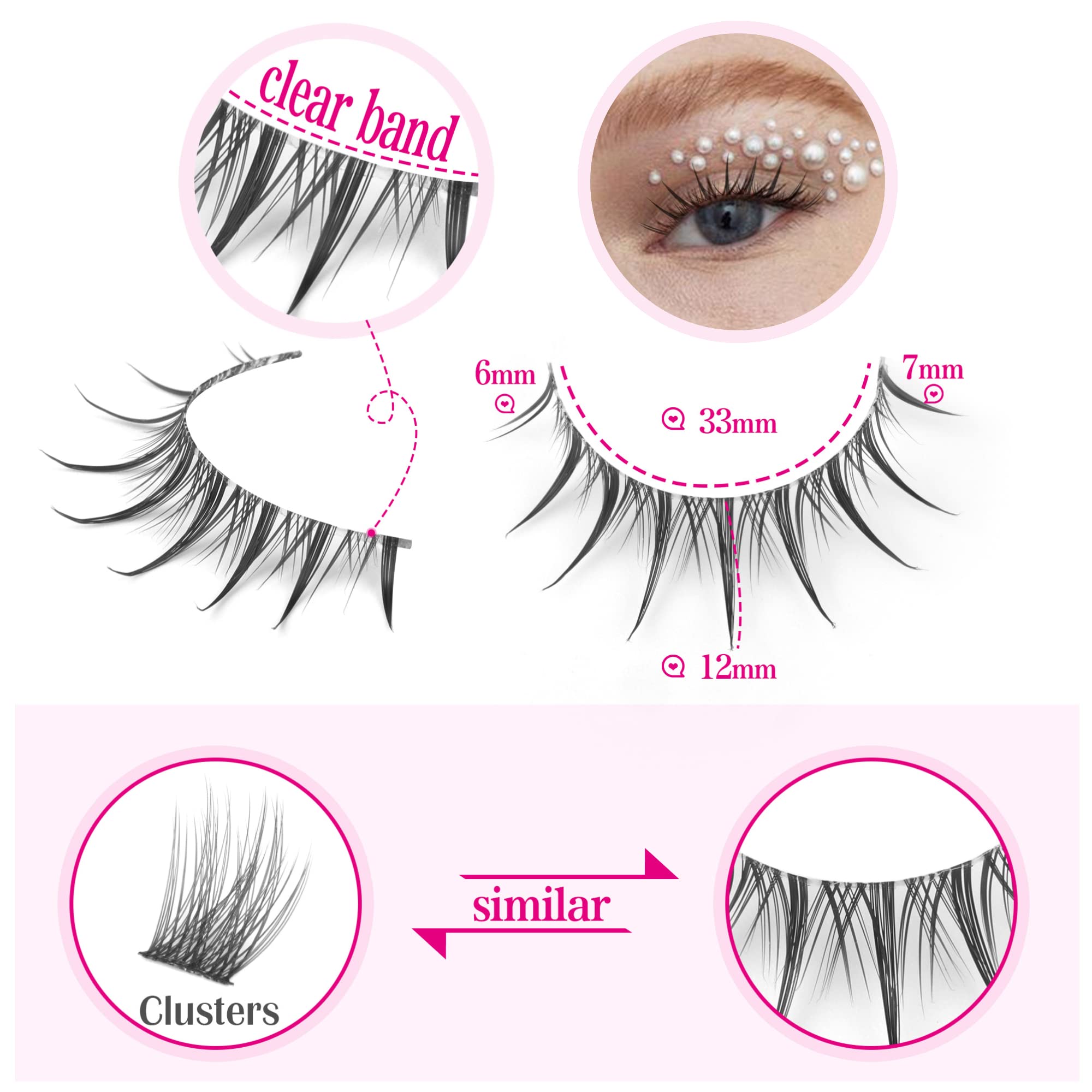 Natural Look 3D Short Faux Mink Anime False Eyelashes - Wispy Spiky Individual Lash Clusters for Korean Makeup | Kawaii Manhua Manga Style | Clear Band Comfortable Wear | Perfect for Cosplay, Daily Wear and Special Occasions