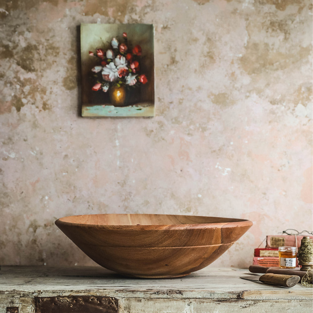 Large Handcrafted Mahogany Wood Serving Bowl - Perfect for Fruit Display, Salad Bowls, and Rustic Home Decor