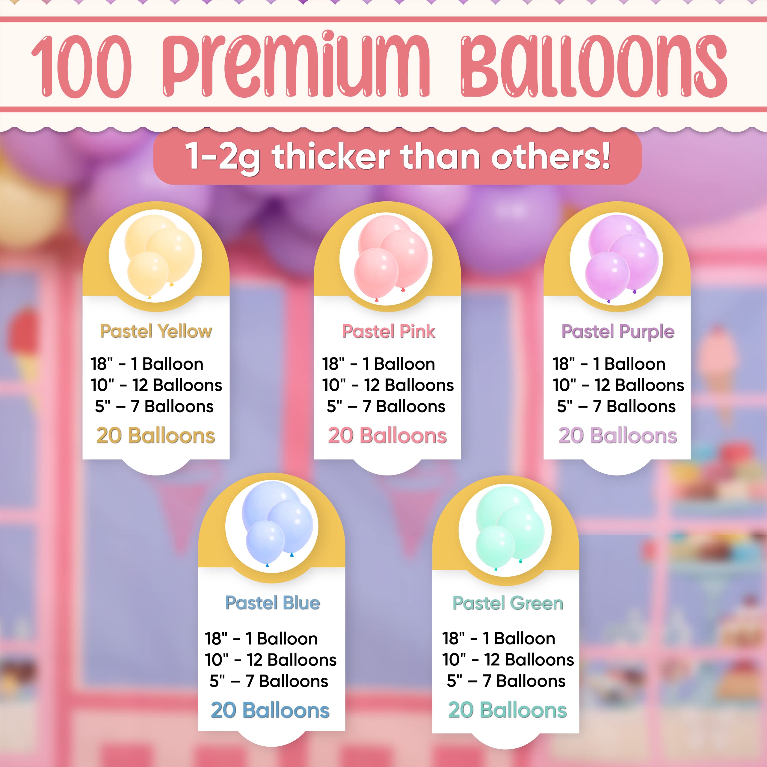 Pastel Balloon Garland Kit & Balloon Arch - Easter Spring Rainbow Party Decorations (Small & Large Balloons in Mint Green, Purple, Yellow, Pink & Blue) - Perfect for Unicorn Themed Parties, Baby Showers, Bridal Showers & Birthday Celebrations
