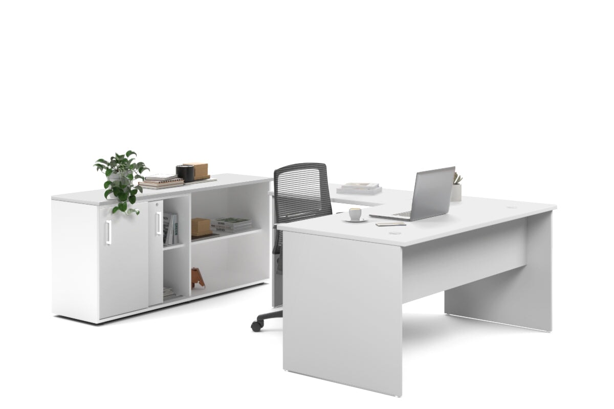 L-Shaped Executive Desk with Uniform Panel & White Carcass - 1600L x 1600W - Perfect for Home Office, Corporate Workspace & Modern Office Decor