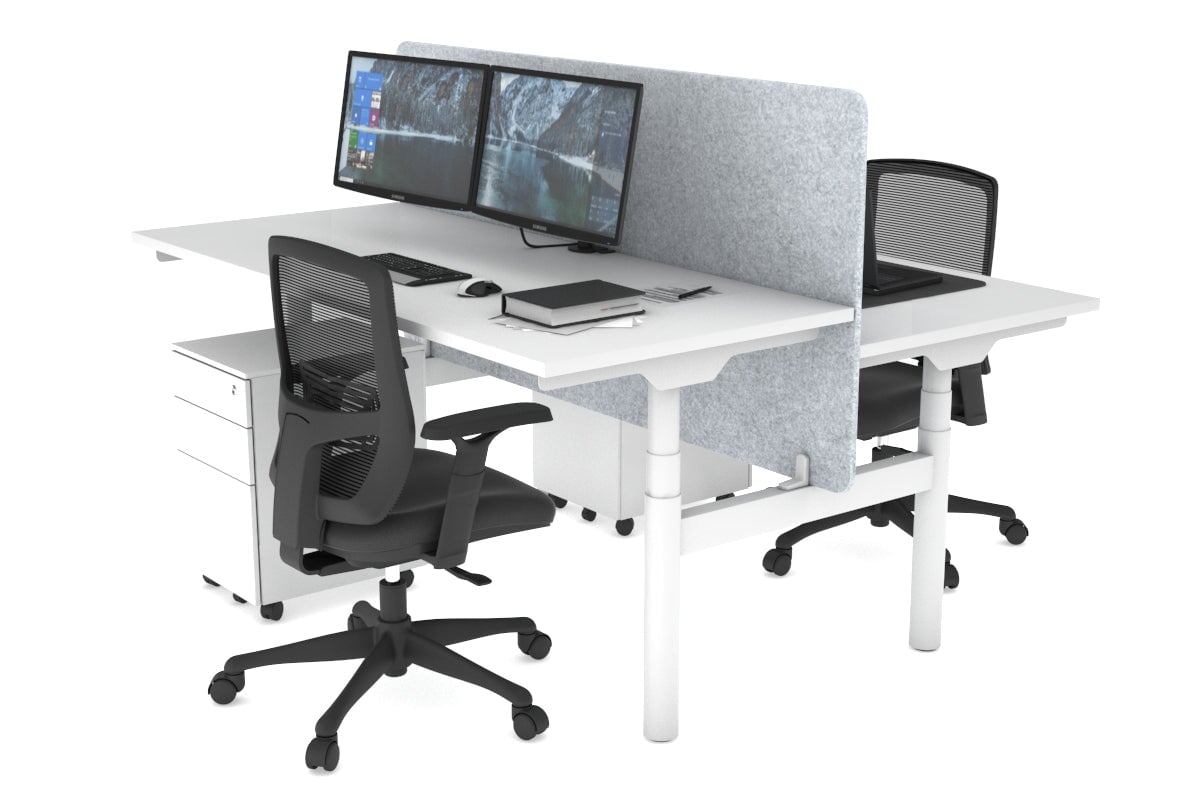 Flexi Premium Height Adjustable 2-Person H Bench Workstation - White Frame [1600L x 700W] - Ergonomic Office & Home Workspace Solution for Collaborative Teams & Remote Workers