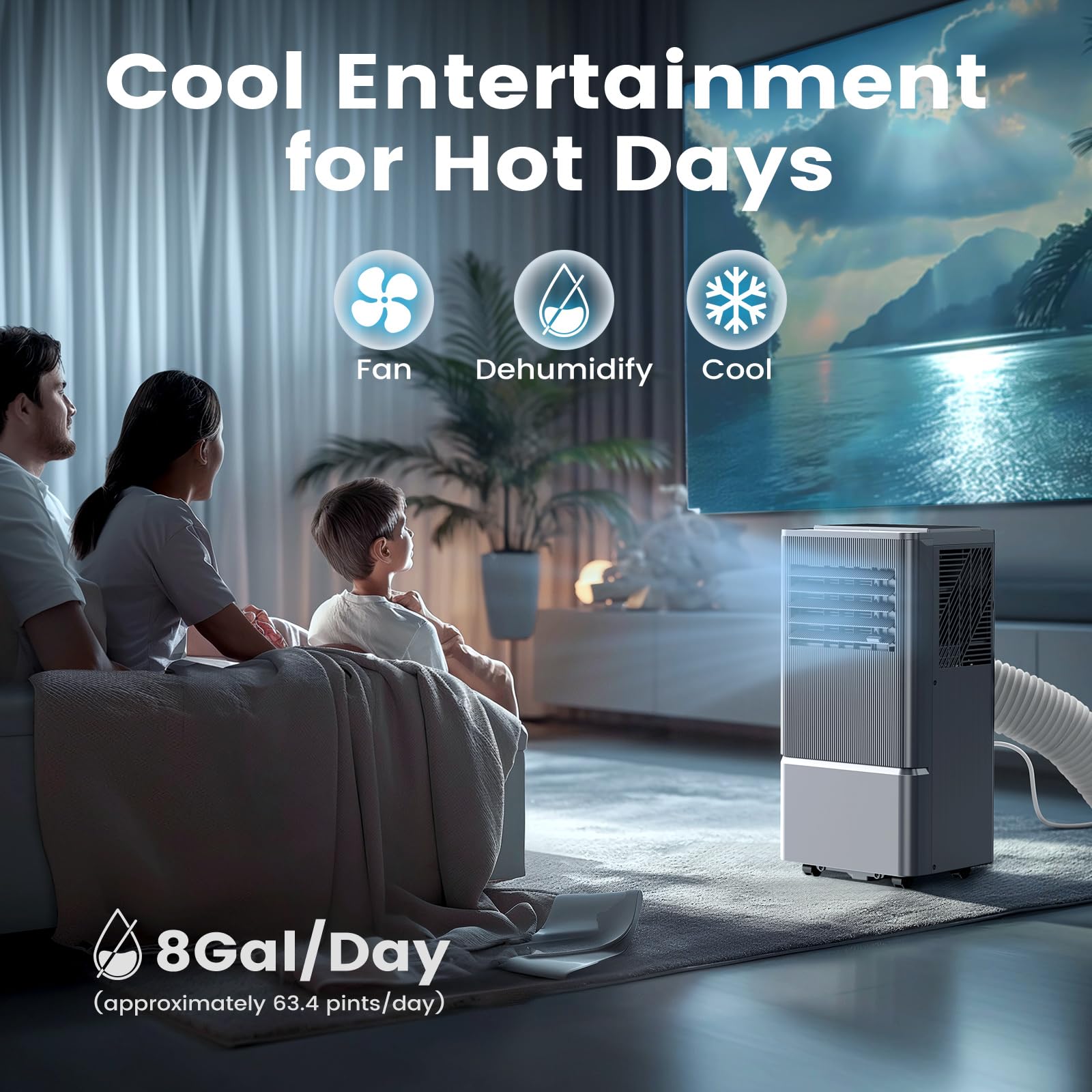 Air Choice 10000 BTU Portable Air Conditioner - Cools Rooms Up to 450 Sq.Ft | 3-in-1 AC Unit with Dehumidifier & Fan | 24H Timer & Remote Control | Includes Window Kit | Metallic Grey | Perfect for Bedrooms, Living Rooms & Home Offices