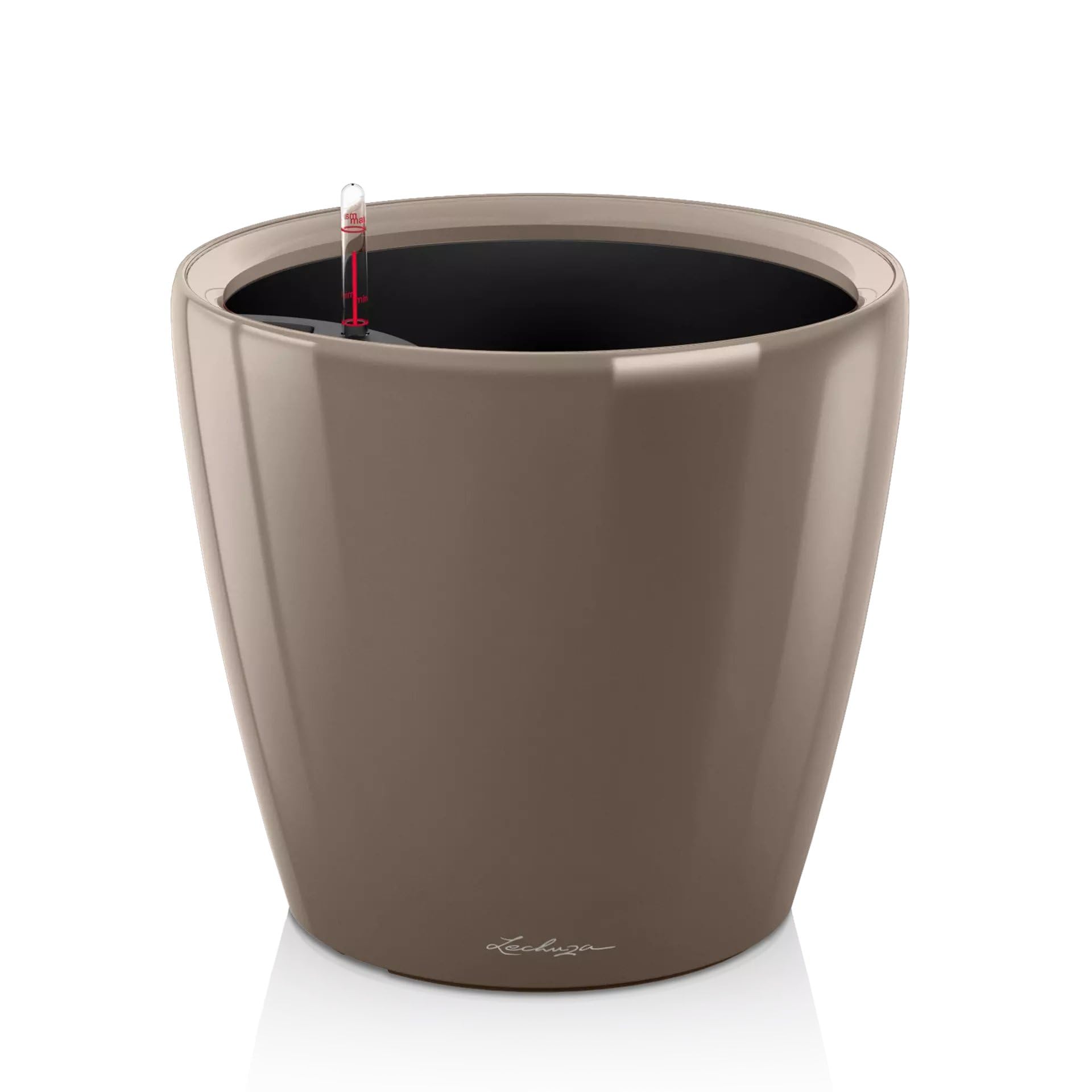 Lechuza Classico Premium LS 43 Taupe High Gloss Self-Watering Planter - Modern Indoor Flower Pot for Home, Office & Garden Decor