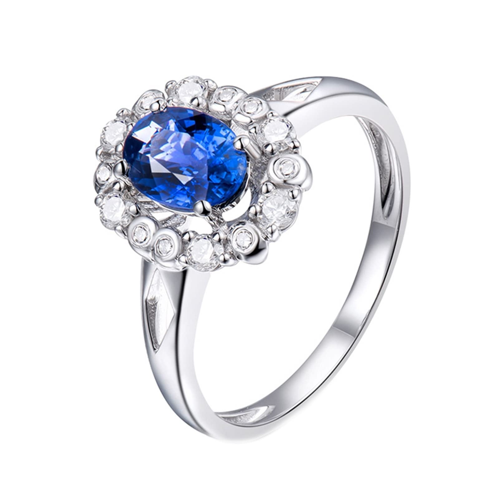 18K White Gold Oval Lab-Grown Sapphire Wedding Ring for Women - 1ct VVS Diamond Alternative, Elegant Engagement & Anniversary Gift for Her - Perfect for Proposals, Bridal Jewelry, and Special Occasions