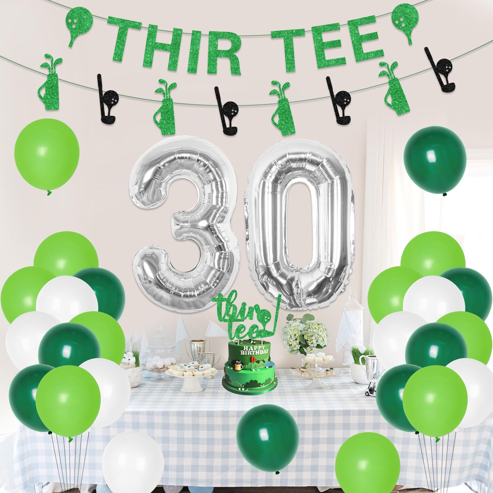 30th Birthday Golf Decorations for Men - Thir-Tee Birthday Banner, Cake Topper & Glitter Party Supplies | Perfect for Golf-Themed 30th Birthday Celebrations & Sports Lover Parties