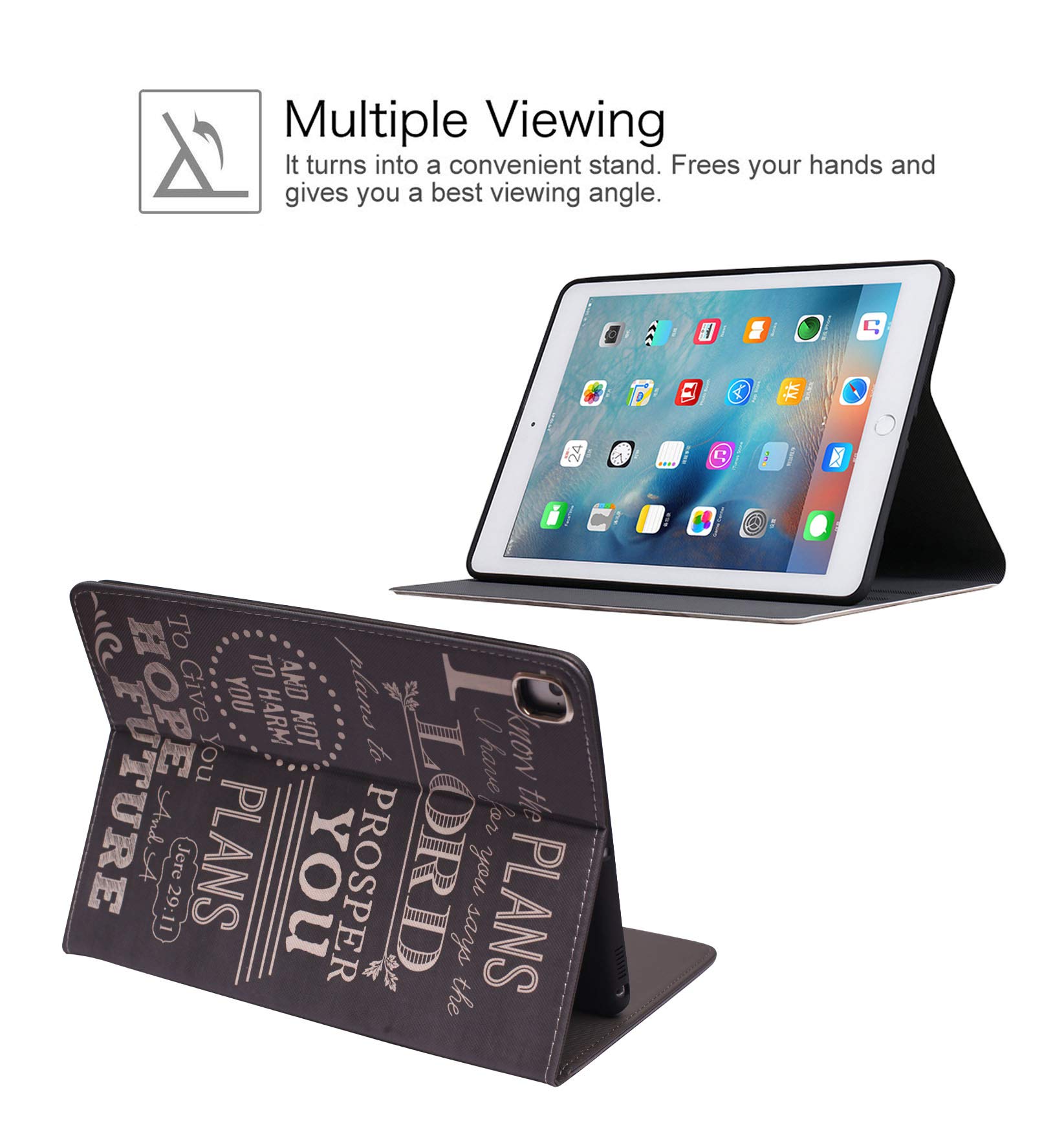 Jeremiah 29:11 Bible Verse Leather iPad Case - Compatible with iPad 9.7 (2018/2017), Air 2, Air & Pro 9.7 | Adjustable Stand & Auto Wake/Sleep Smart Cover for iPad 6th/5th Gen - Perfect for Daily Devotion, Church & Christian Gift Giving